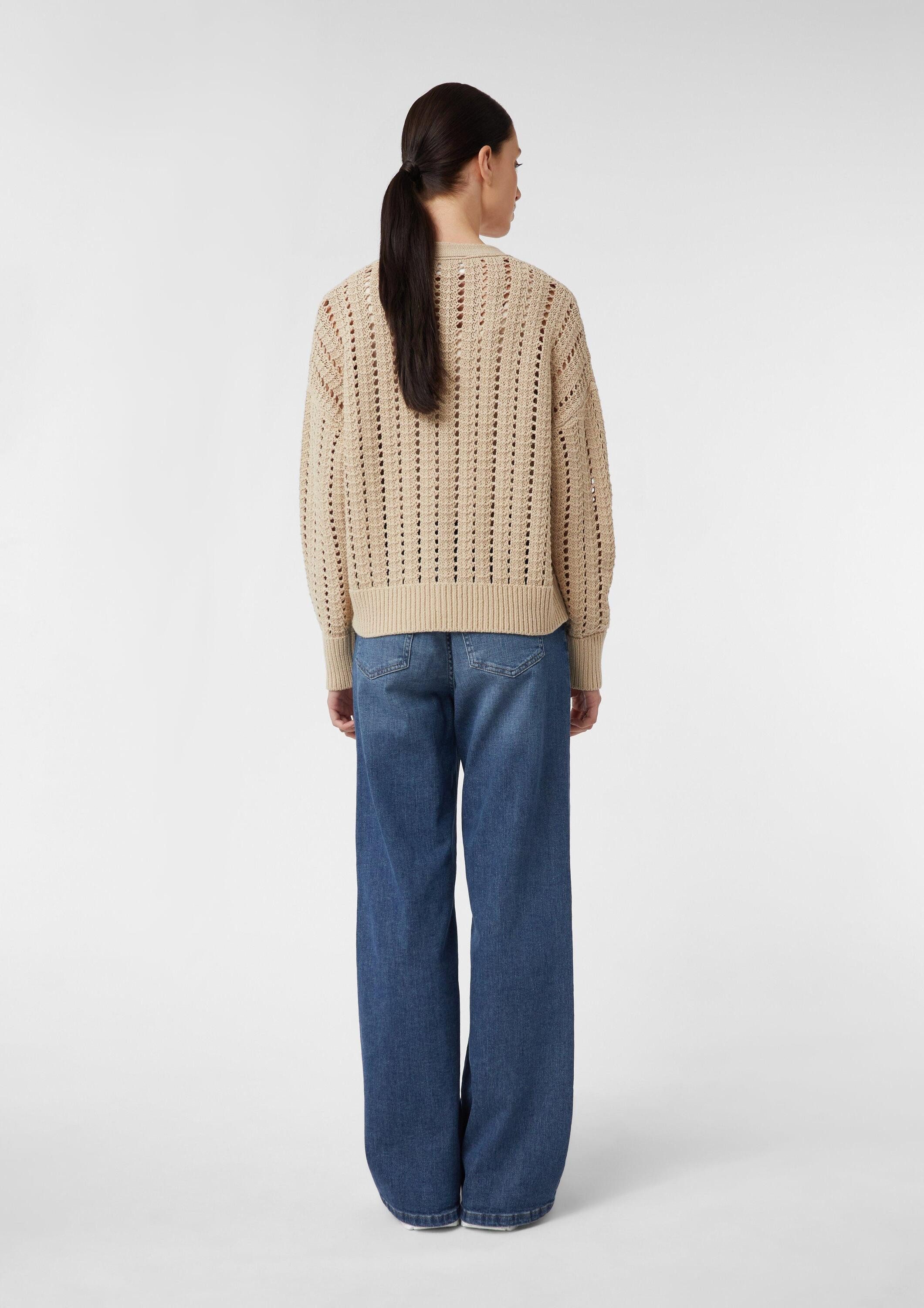 comma Cardigan Strickjacke Cardigan aus Baumwollmix mit Lochmuster