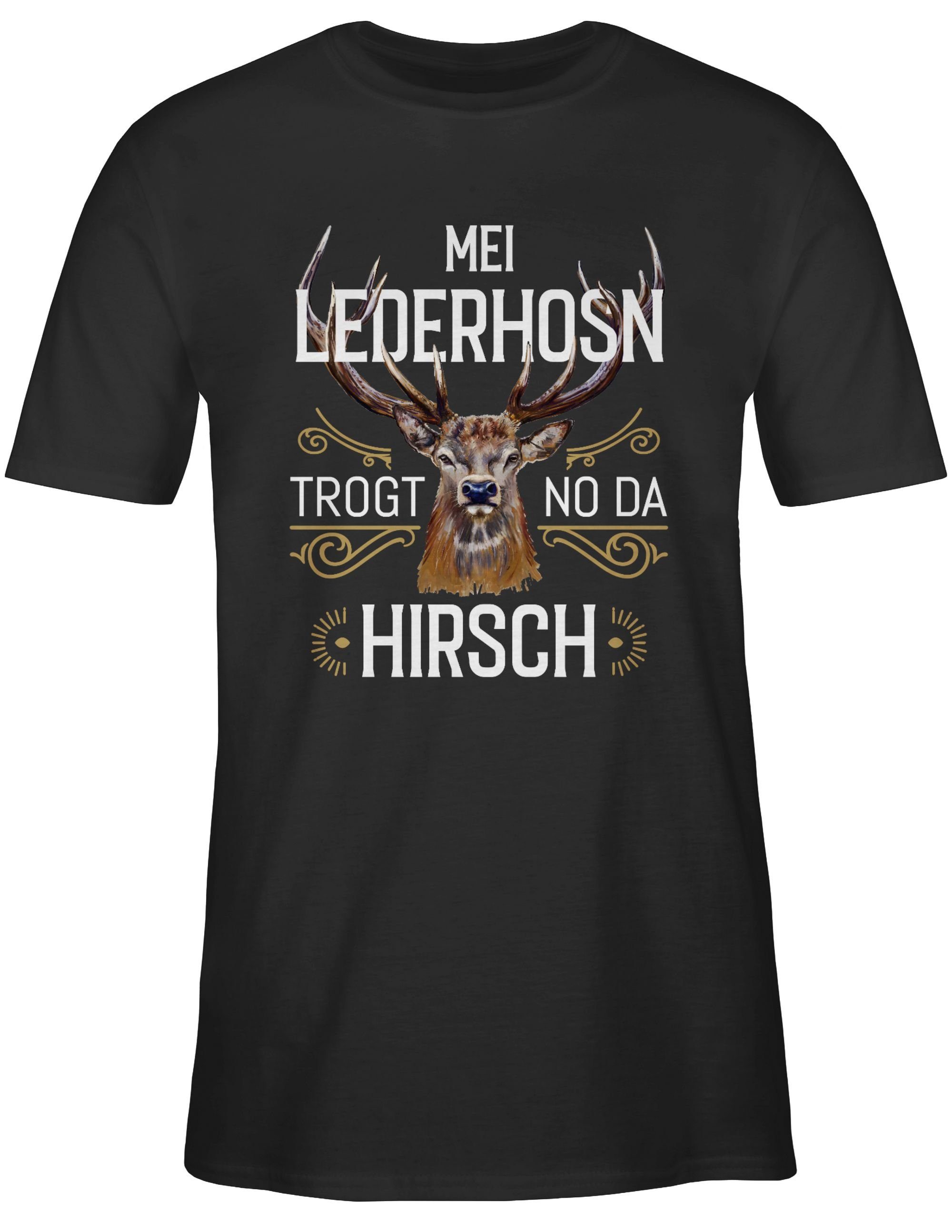 Shirtracer T-Shirt Mei Lederhosn trogt weiß no Hirsch 01 Schwarz für da Oktoberfest Mode braun Herren 