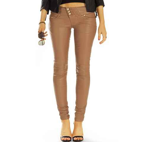 be styled Lederimitathose Röhrenhose skinny low waist Jeans Kunstlederhose - Damen - j44L-1 in Unifarben, mit Stretch-Anteil, veganes Kunstlederimitat
