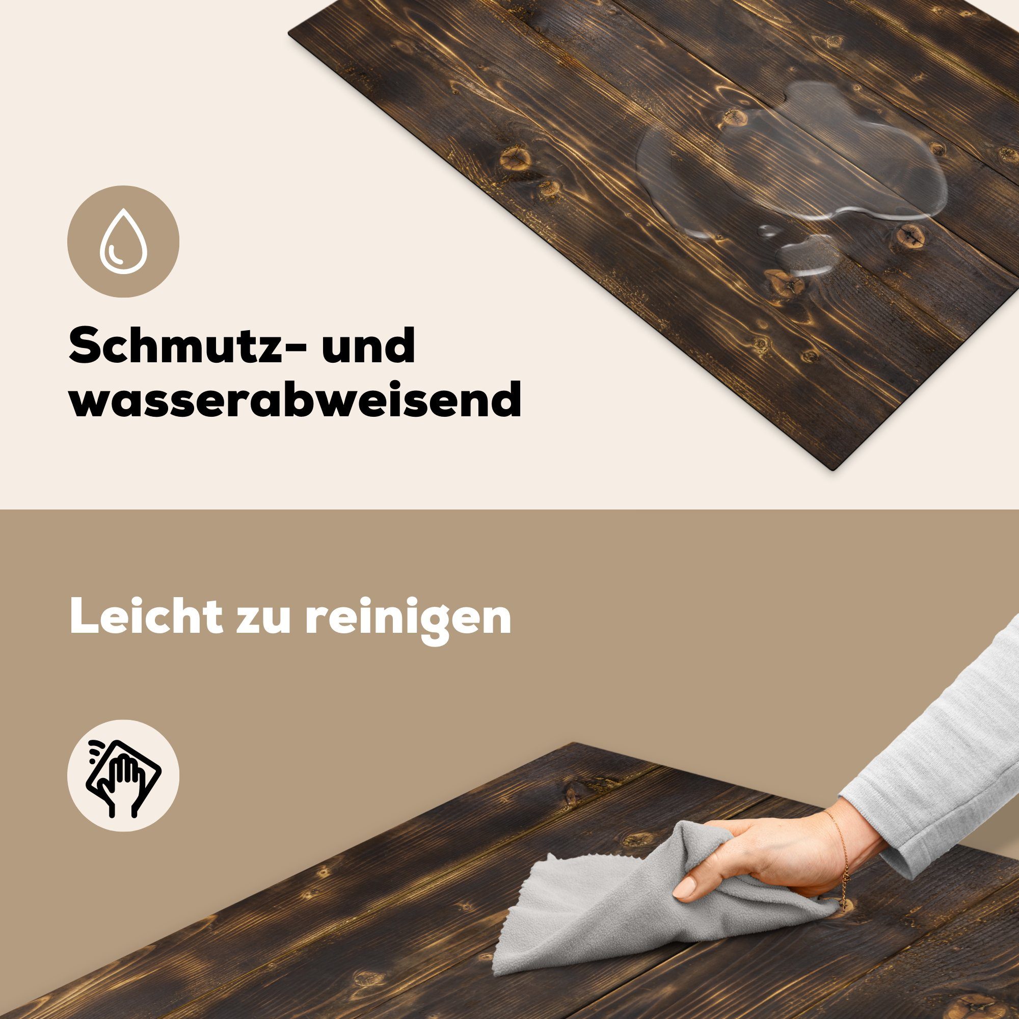 (1 küche, Induktionskochfeld Ceranfeldabdeckung Holzstruktur tlg), für MuchoWow Holz, dunklem Vinyl, aus die cm, Herdblende-/Abdeckplatte 81x52 Schutz