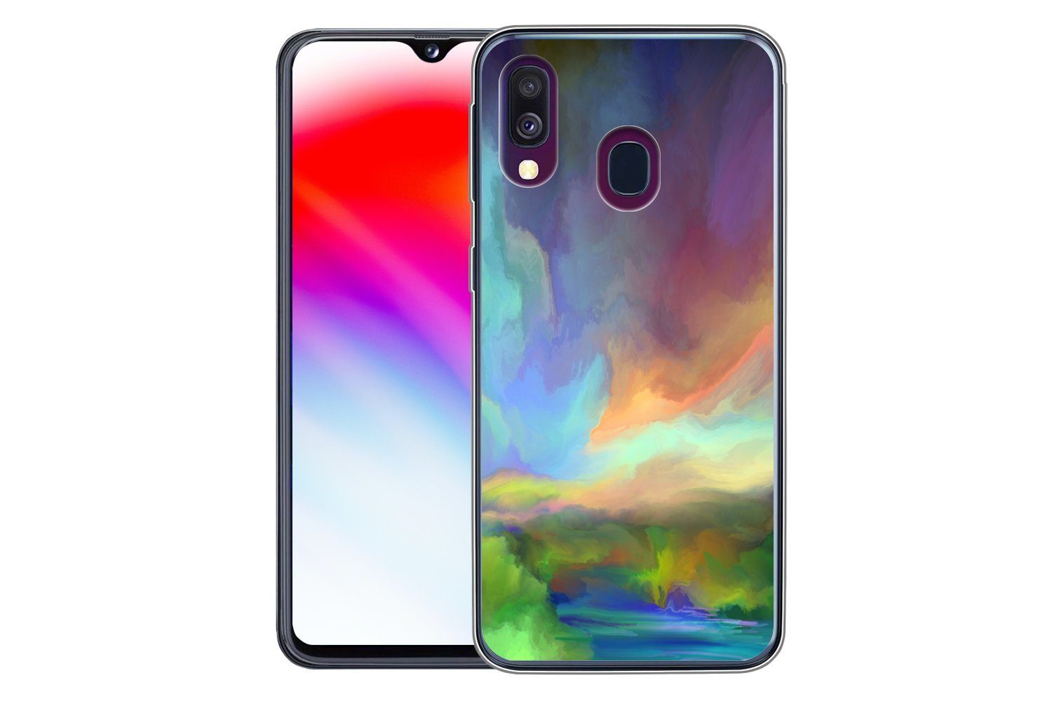 MuchoWow Handyhülle für Samsung Galaxy A40 Landschaft - Aquarell - Himmel, Smartphone-Bumper, Print, Handy Schutzhülle Dünn