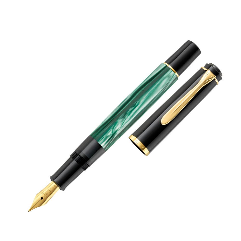 Pelikan Füllhalter M200 Füllhalter grün-marmoriert Federbreite Fein, inklusive exklusivem Geschenk-Etui und „Made in Germany“
