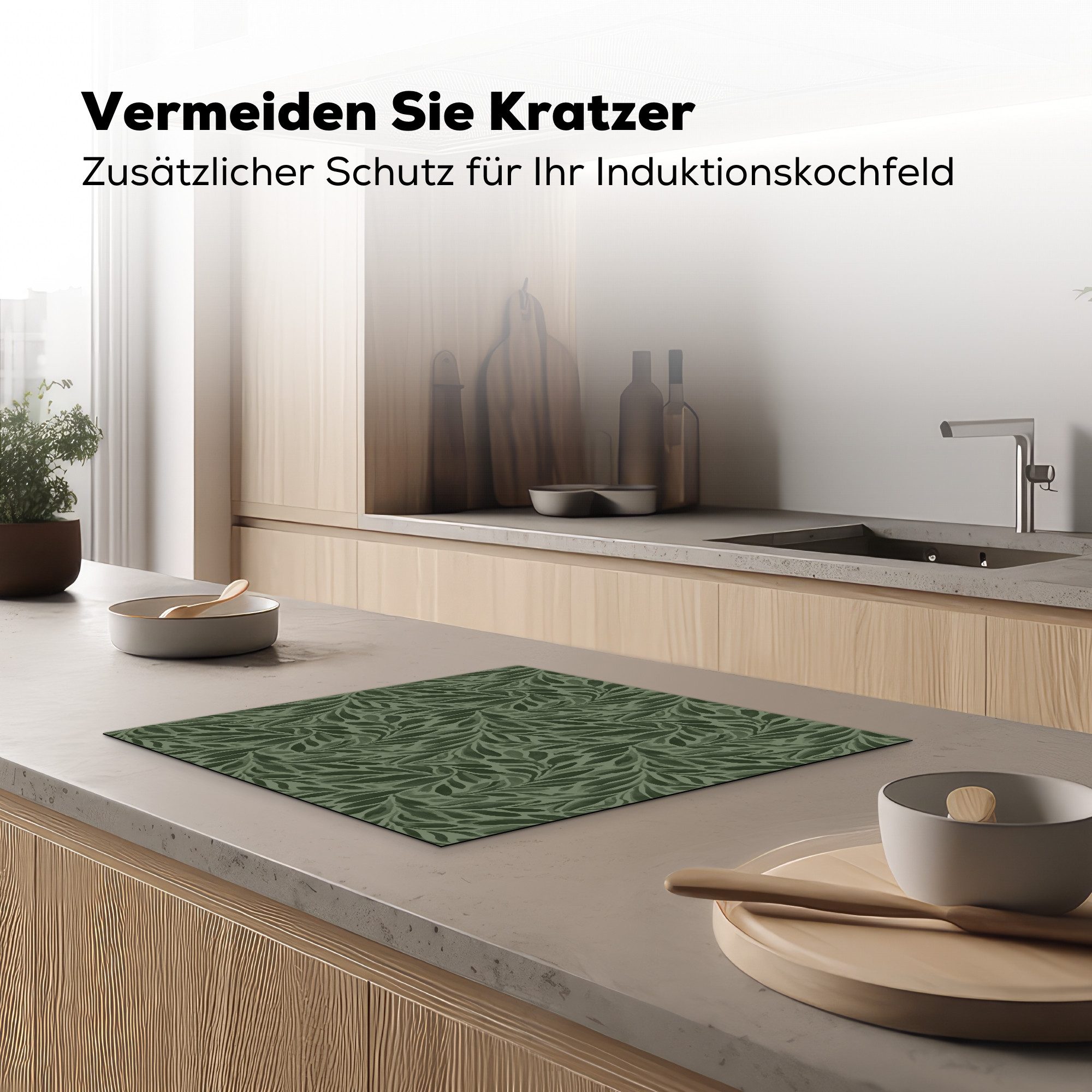 MuchoWow Herd-Abdeckplatte Blätter - Bio - Grün, Vinyl, (1 tlg), Ceranfeldabdeckung Küche, Herdabdeckplatte Einteilig, 59x51 cm