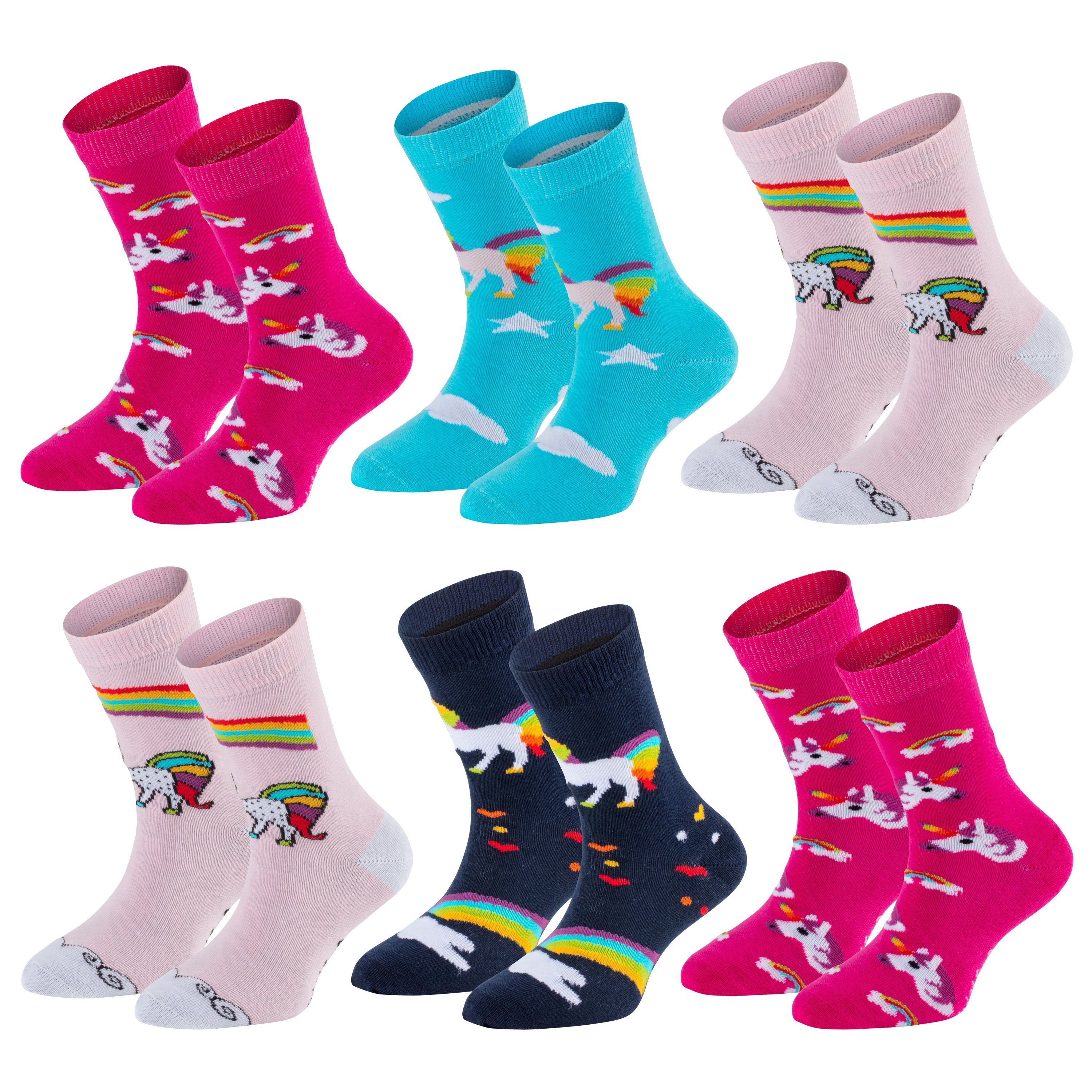 TippTexx 24 Socken 6 Paar bunte Kindersocken, sanfte Baumwolle, für Mädchen & Jungen (6 Paar) handgekettelte, weiche Naht