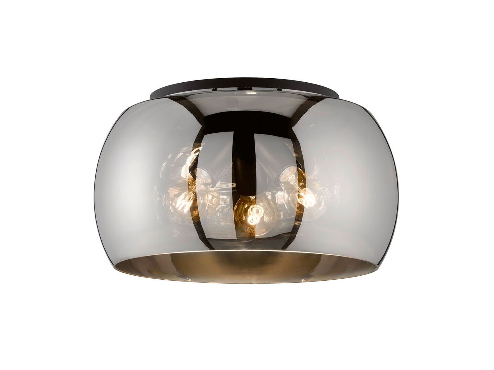 FISCHER & HONSEL LED Deckenleuchte, Dimmfunktion, LED wechselbar, Warmweiß, mehrflammig dimmbar mit Лампыschirm rund Rauch-Glas Ø 40cm
