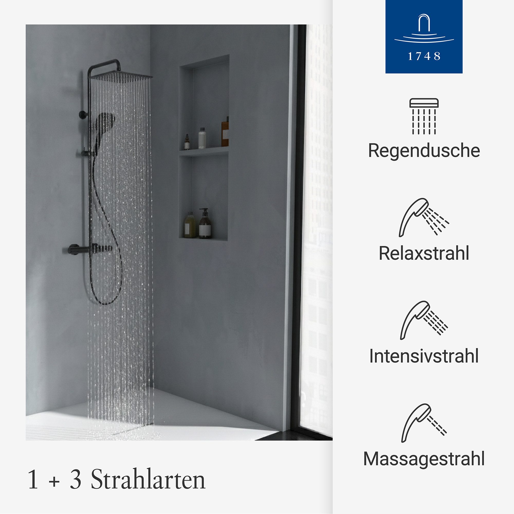 Villeroy & Boch Duschsystem Elody, Wasser- & Energiesparend, CoolBody-Technologie, Einfache Reinigung