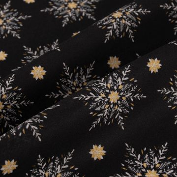 SCHÖNER LEBEN. Stoff Baumwollstoff Weihnachten Sterne Schneekristalle schwarz gold 1,40m, pflegeleicht