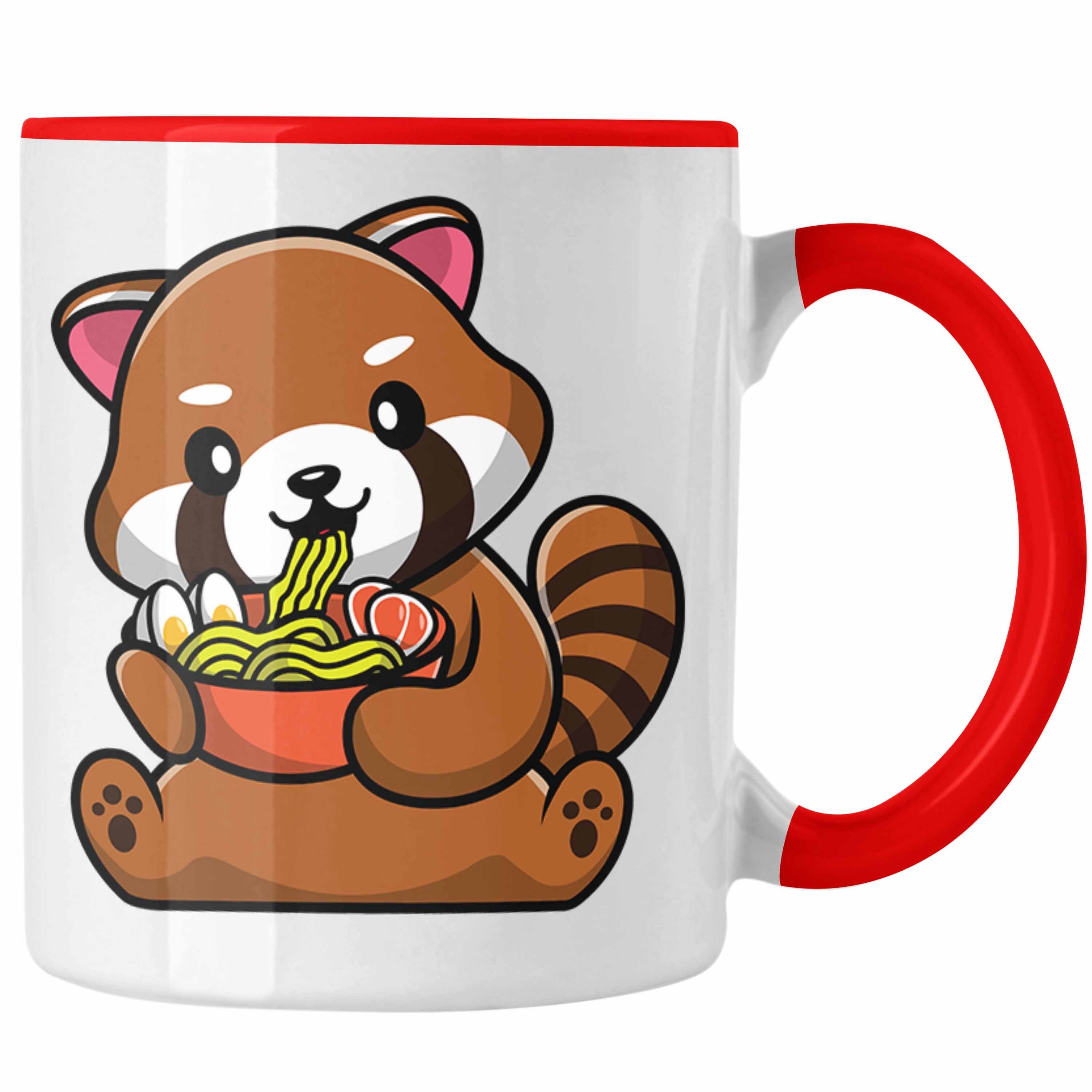 Trendation Tasse Trendation - Ramen Roter Panda Tasse Musik Kinder Geschenkidee für Jungs Mädchen Lustige Grafik Nudeln