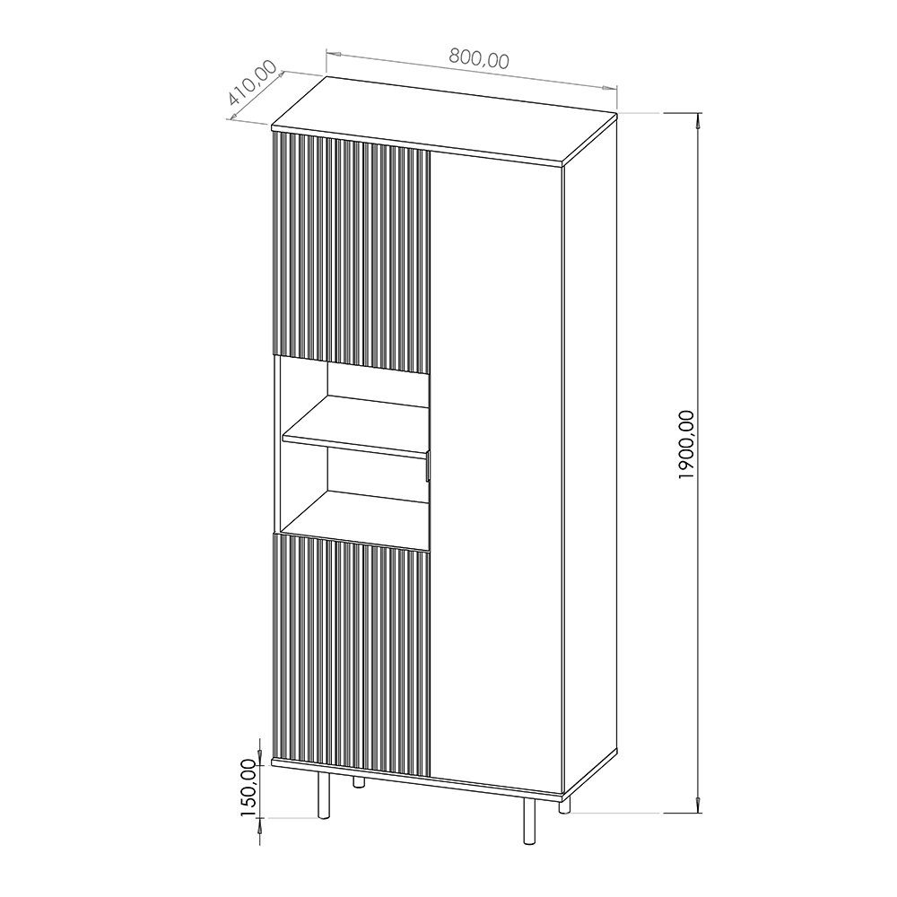 Lomadox Vitrine NADOR-132 in matt schwarz, goldfarbene Metallgriffe und -füße – Bild 4 von 5