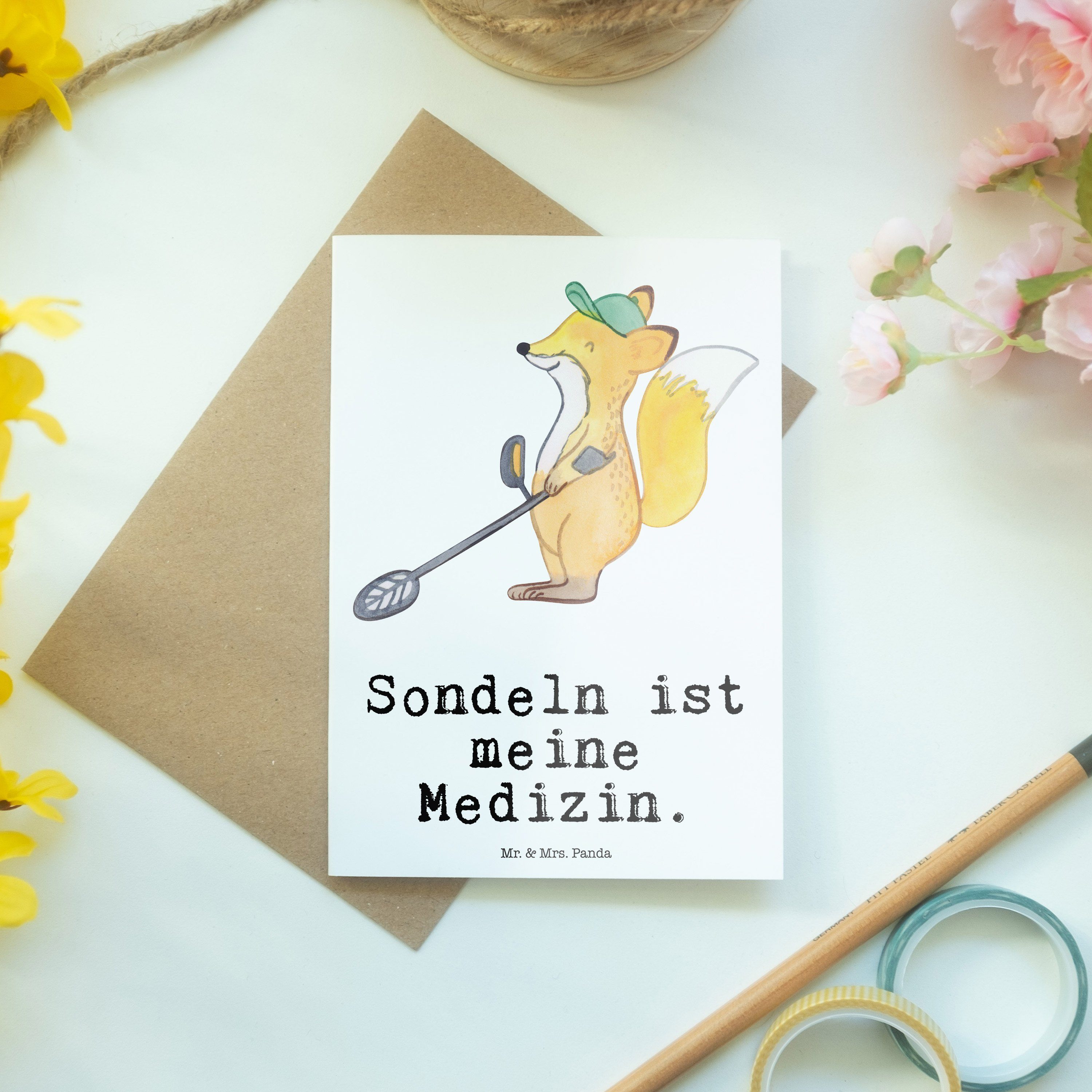 Metalldetektor Geschenk, Geburtstagskarte, Medizin Fuchs Mr. Glü - Panda & - Mrs. Grußkarte Weiß