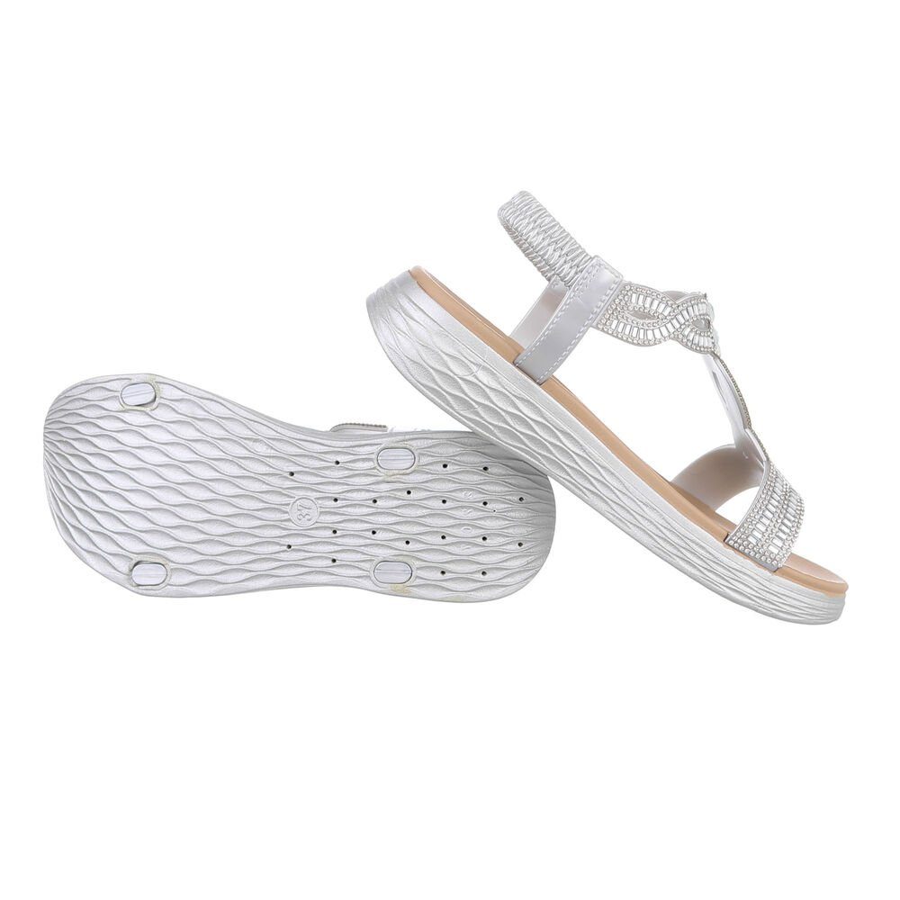 Silber Riemchensandalette in Freizeit Ital-Design Damen Keilsandaletten Keilabsatz/Wedge