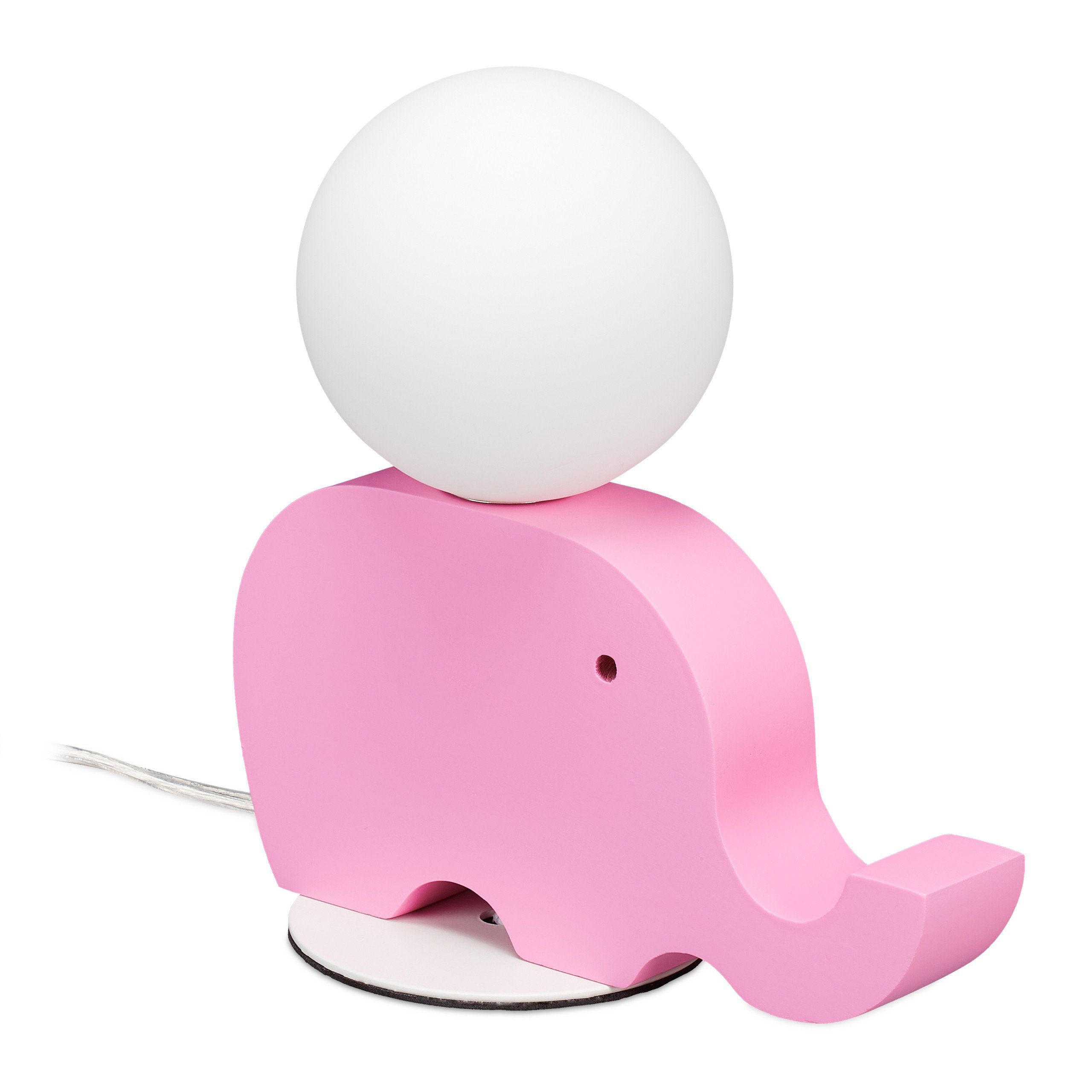 relaxdays Nachttischlampe Elefanten Nachttischlampe für Kinder, Pink Pink Weiß