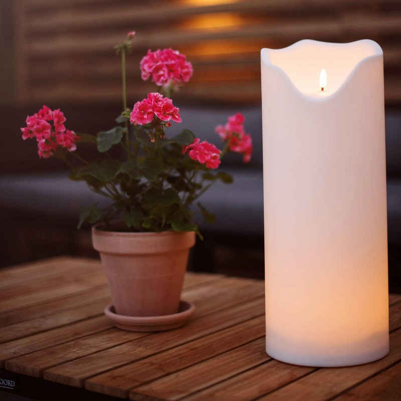 STAR TRADING LED-Kerze XXL Kerze Kunststoff flackernd H:40cm für Balkon Terrasse Garten weiß