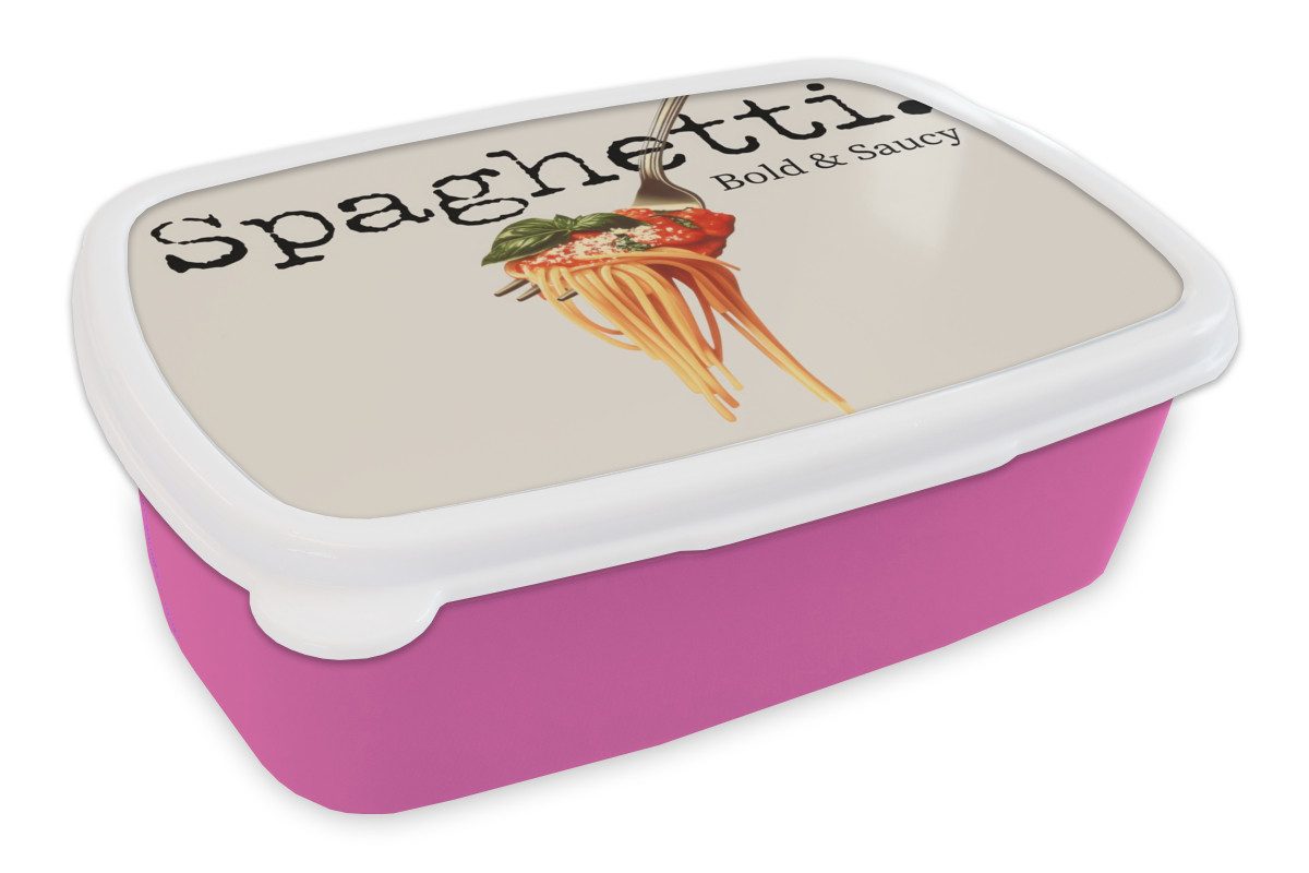 MuchoWow Lunchbox Spaghetti - Tomatensauce - Parmesankäse, Kunststoff, (2-tlg), Brotdosen, Lunch Box, Brotbox für Kinder und Erwachsene