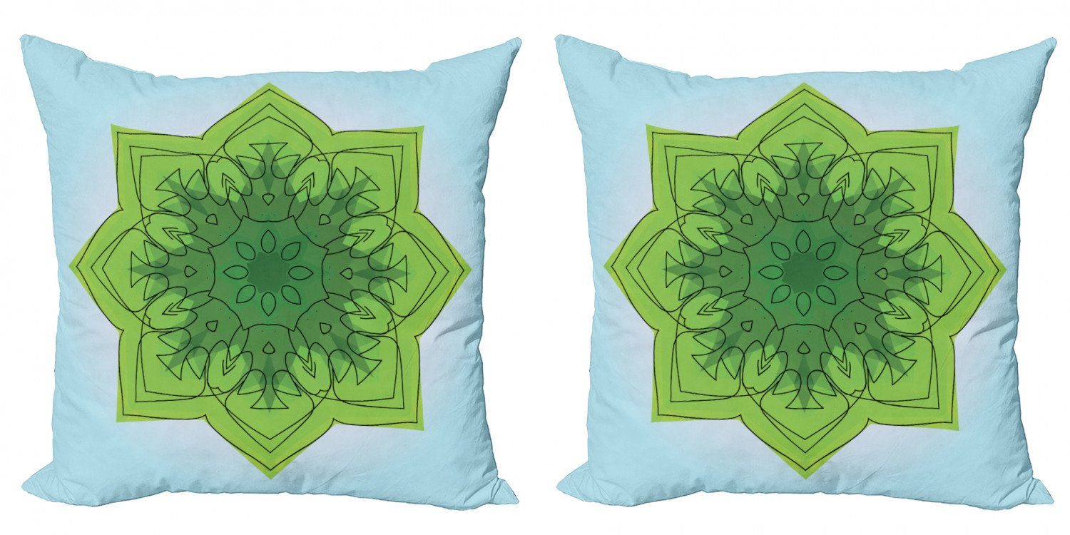 Kissenbezüge Modern Accent Sketch-Blumen grüne Stück), (2 Abakuhaus Digitaldruck, Mandala Doppelseitiger