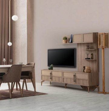 JVmoebel Essgruppe Modern Esszimmer Set Besteht aus Esstisch 4x Stühle TV Lowboard 6tlg, (6-tlg., 1x Esstisch+4x Stühle+1x TV Lowboard), Made in Europa