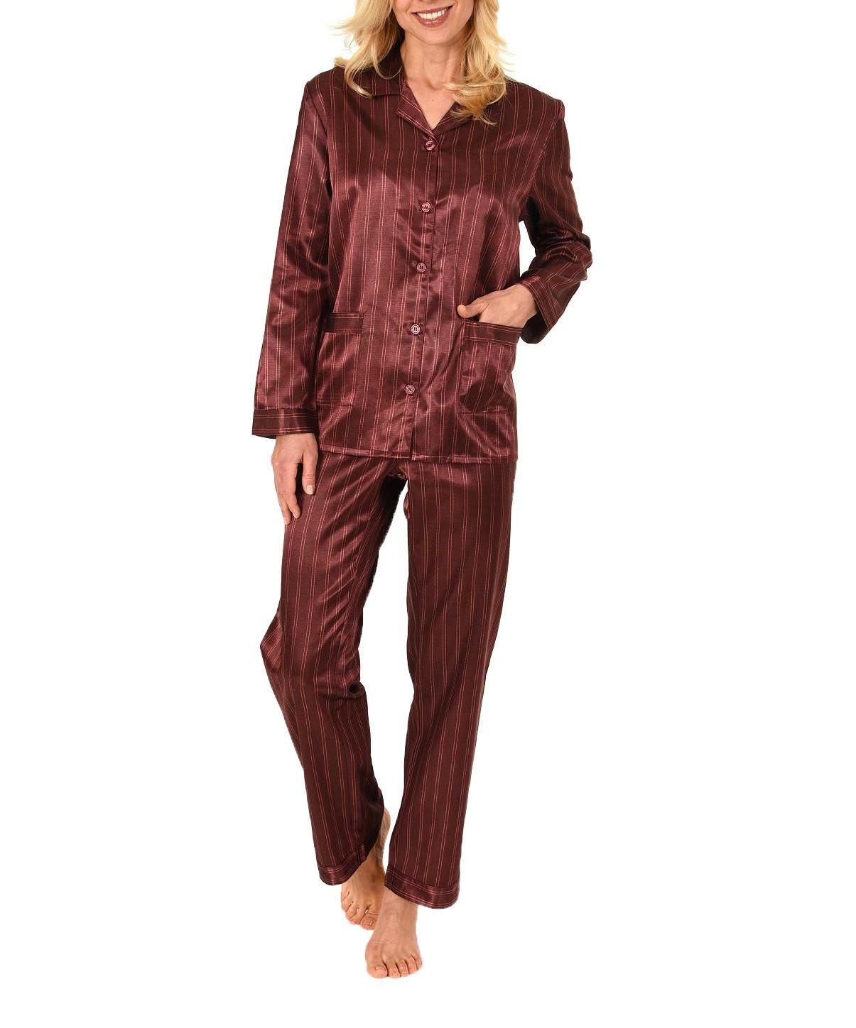 Pyjama Damen Satin Schlafanzug in Optik zum durchknöpfen - 191 94 002