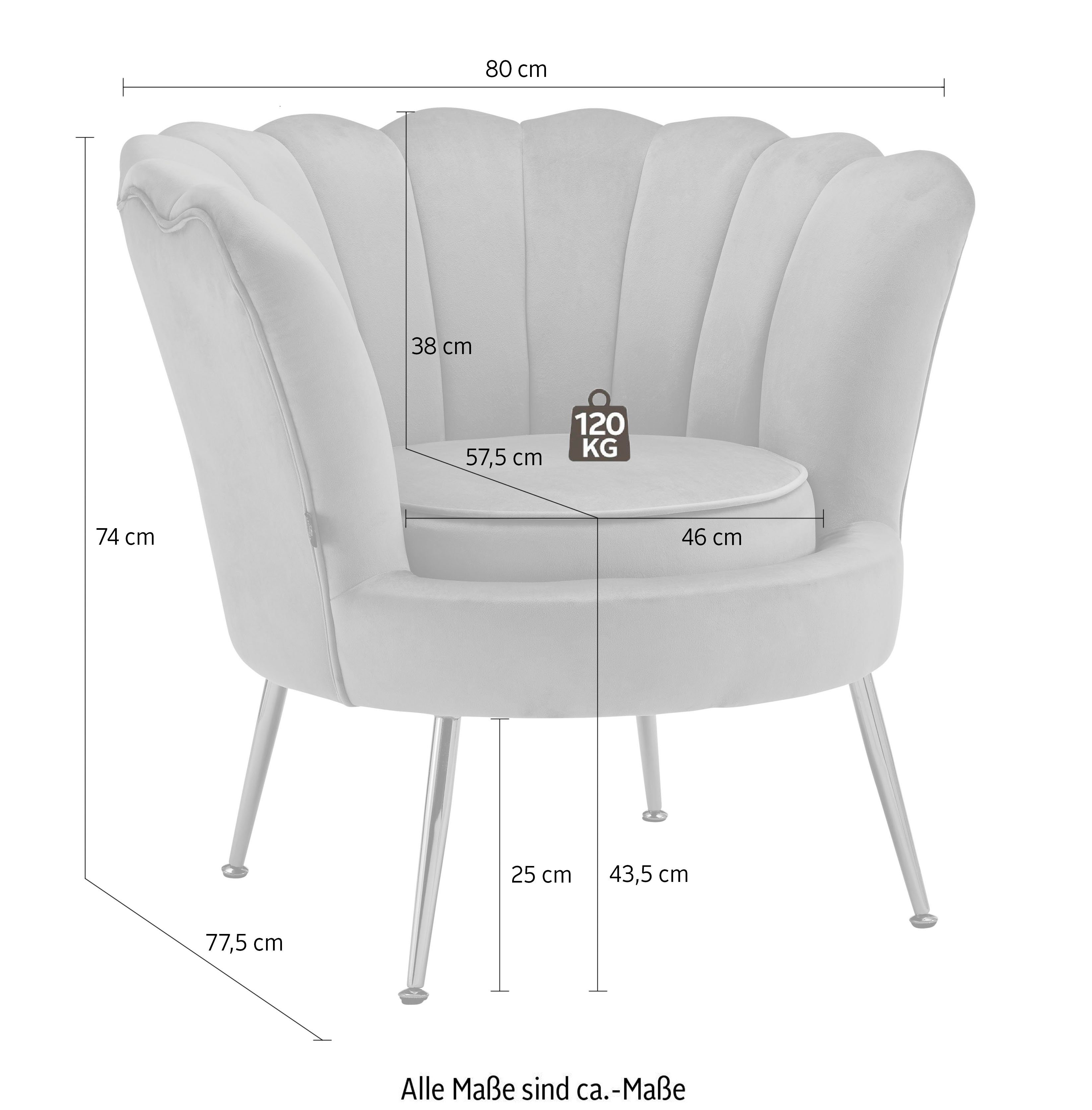 Leonique weichen Loungesessel edlem Metallgestell, mit Kelsey, Sitzhöhe Bezug, Samtvelours dunkelgrün 43,5 cm