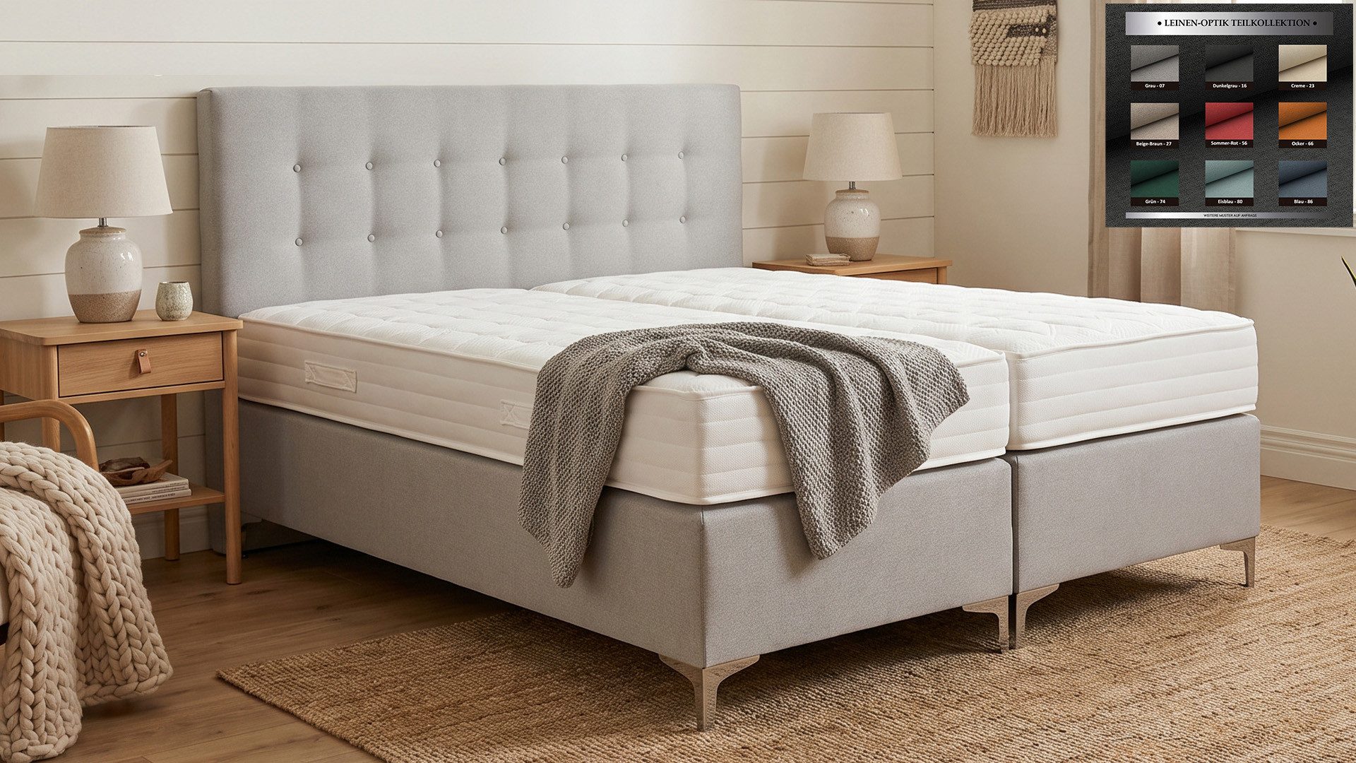 PAARA Boxspringbett mit Matratze mit integriertem Topper - Modell Merida, mit einzigartigem Belüftungssystem