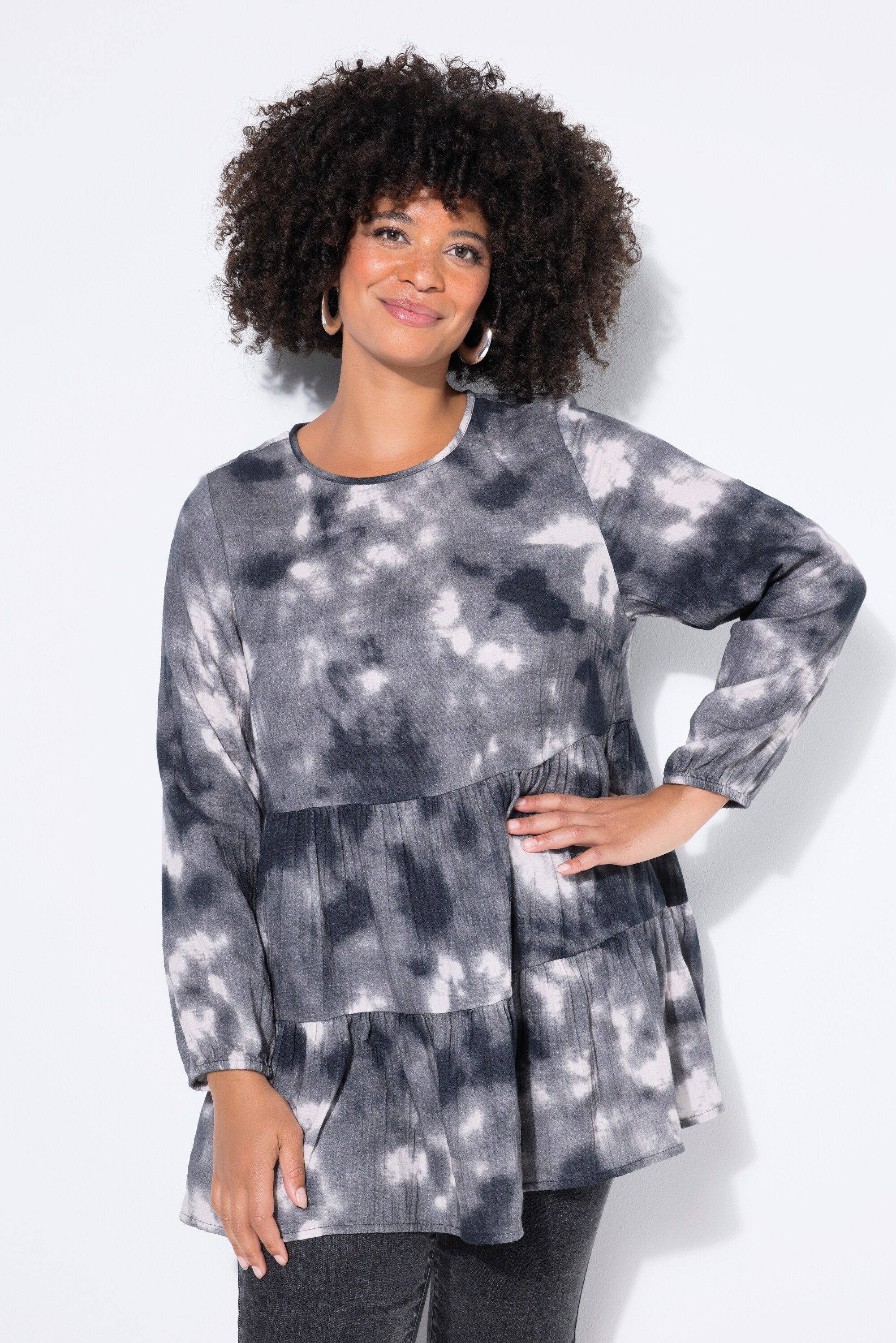 Angel of Style Longbluse Hemdbluse Musselin Batikmuster Langarm