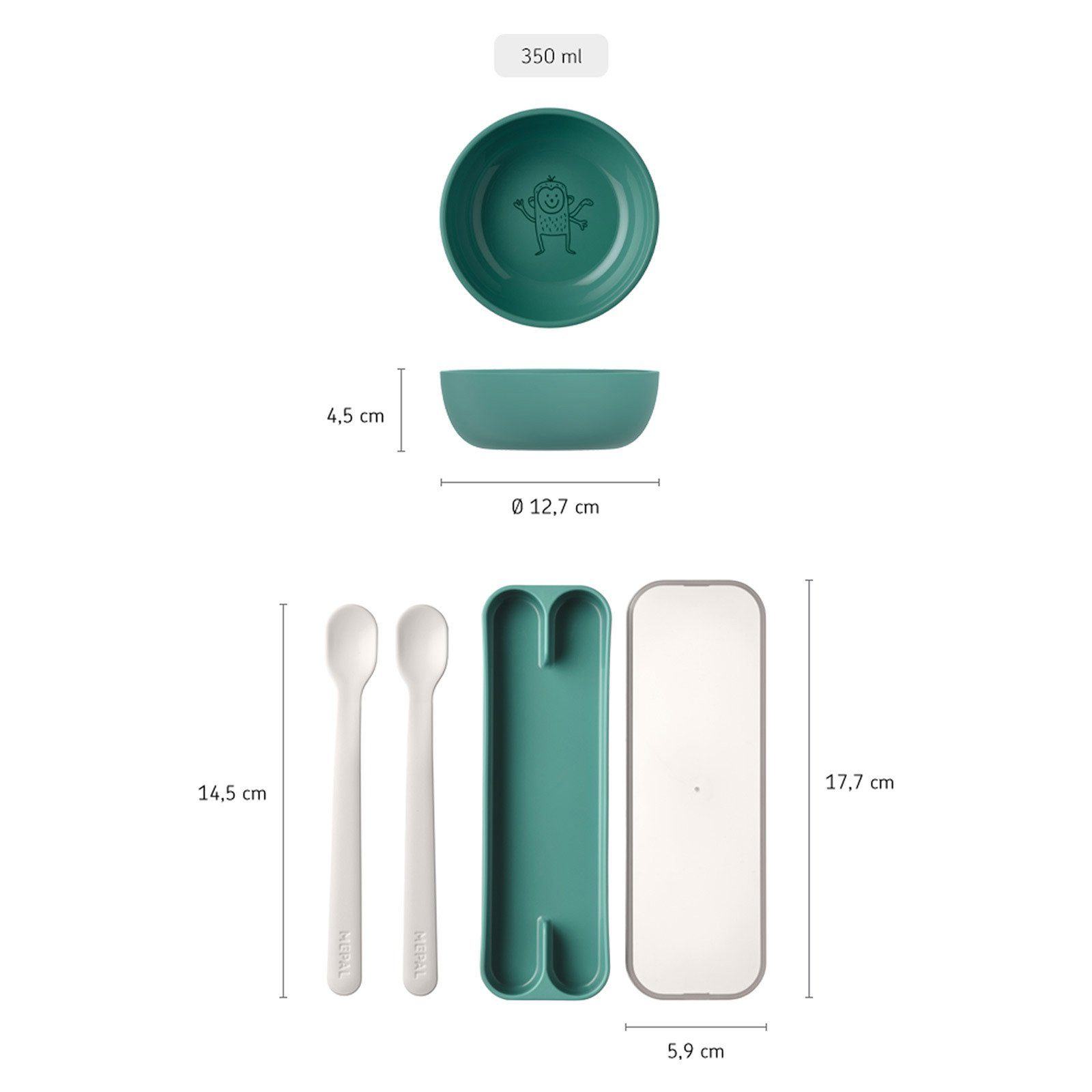 Mepal Kinderschale Mio Kinderschale mit Fütterlöffel 3er Set, Kunststoff, (1x Schale, 2x Löffel, 3-tlg)