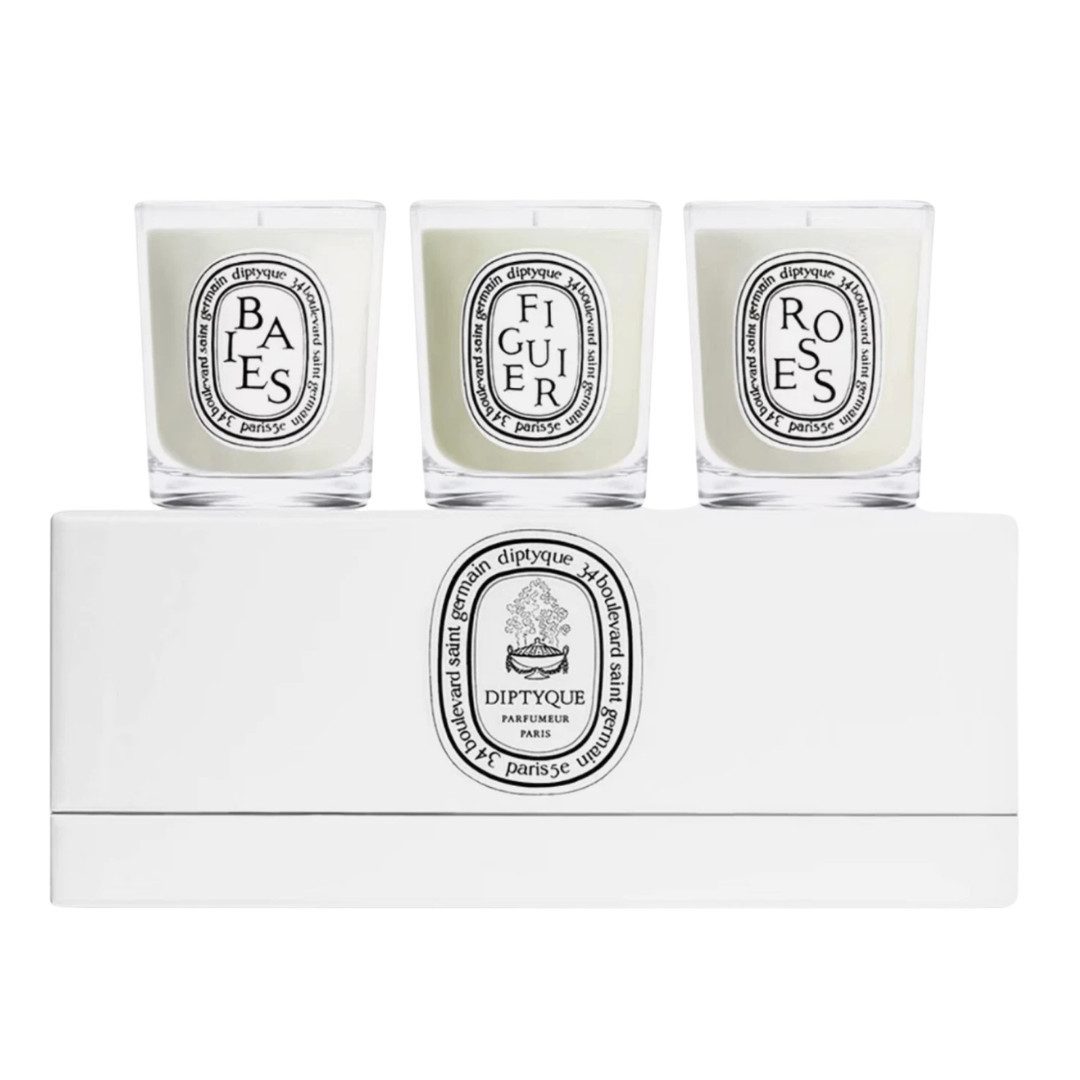 Diptyque Duftkerze Mini Duftkerzen-Set 3 × 70 g Baies, Figuier & Roses (Set, 3-tlg., Duftkerzen-Set), Jeweils bis zu ca. 20 Stunden