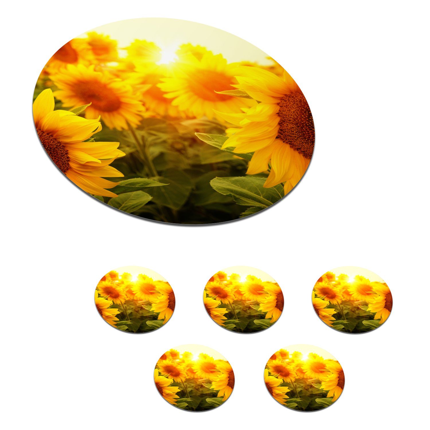 MuchoWow Glasuntersetzer Sonnenblume - Gelb - Blumen - Sonne, Zubehör für Gläser, 6-tlg., Getränkeuntersetzer, Tassenuntersetzer, Korkuntersetzer, Tasse, Becher | Getränkeuntersetzer