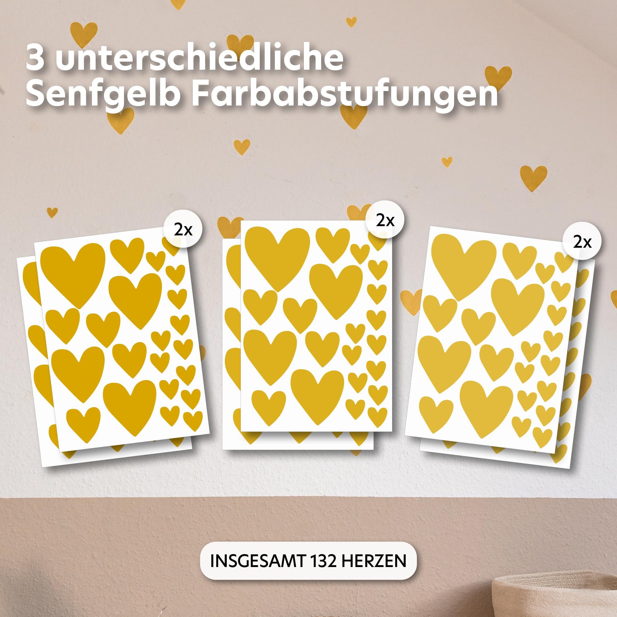 lilimaus Wandsticker Herzen / Punkte für Kinderzimmer - Wandtattoo selbstklebend (132 St), Stilvolle Wandtattoos für Baby- und Kinderzimmer, einfach ablösbar