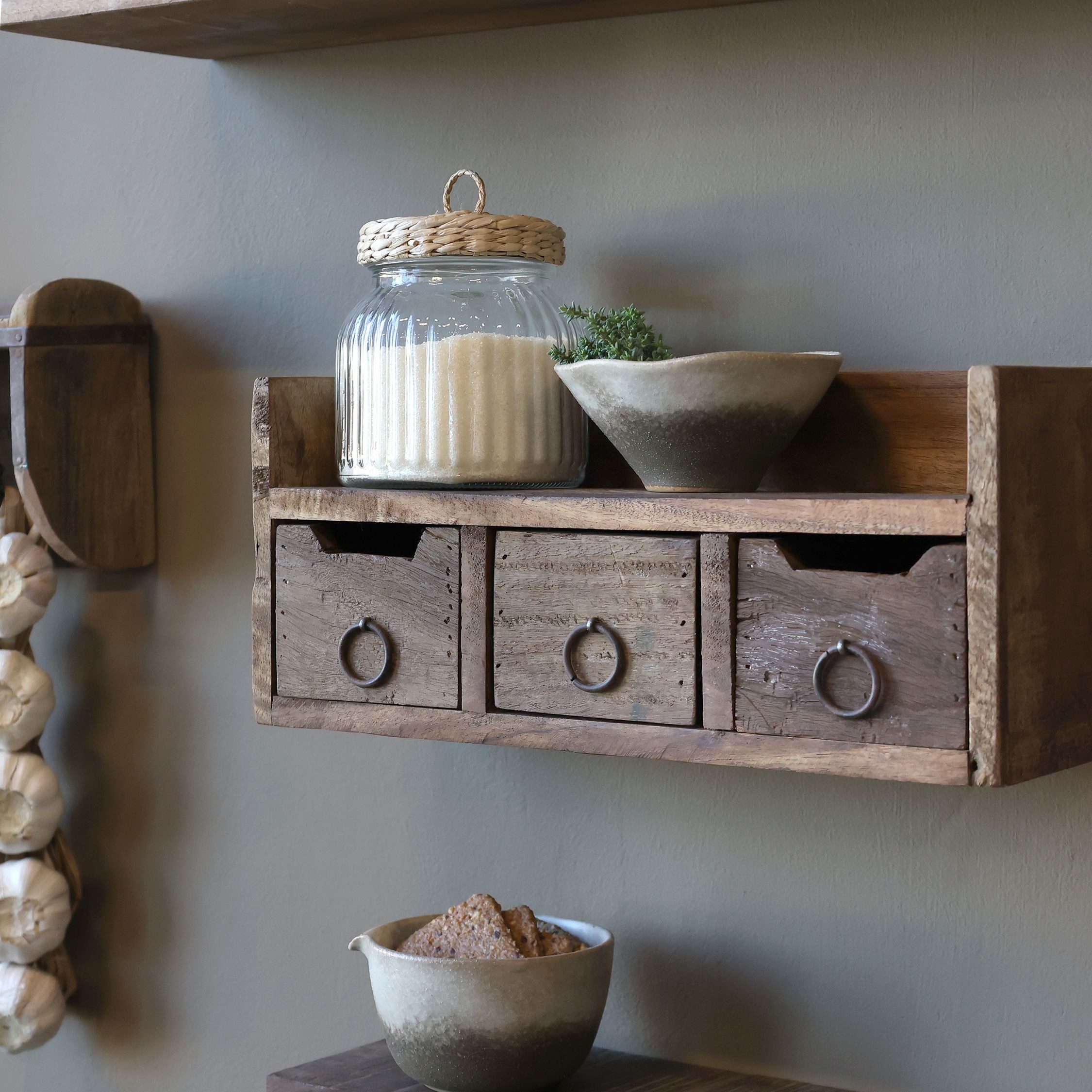 Chic Antique Regal Grimaud Regal / Aufsatz Box mit Schubladen L36 cm natur, günstig online kaufen