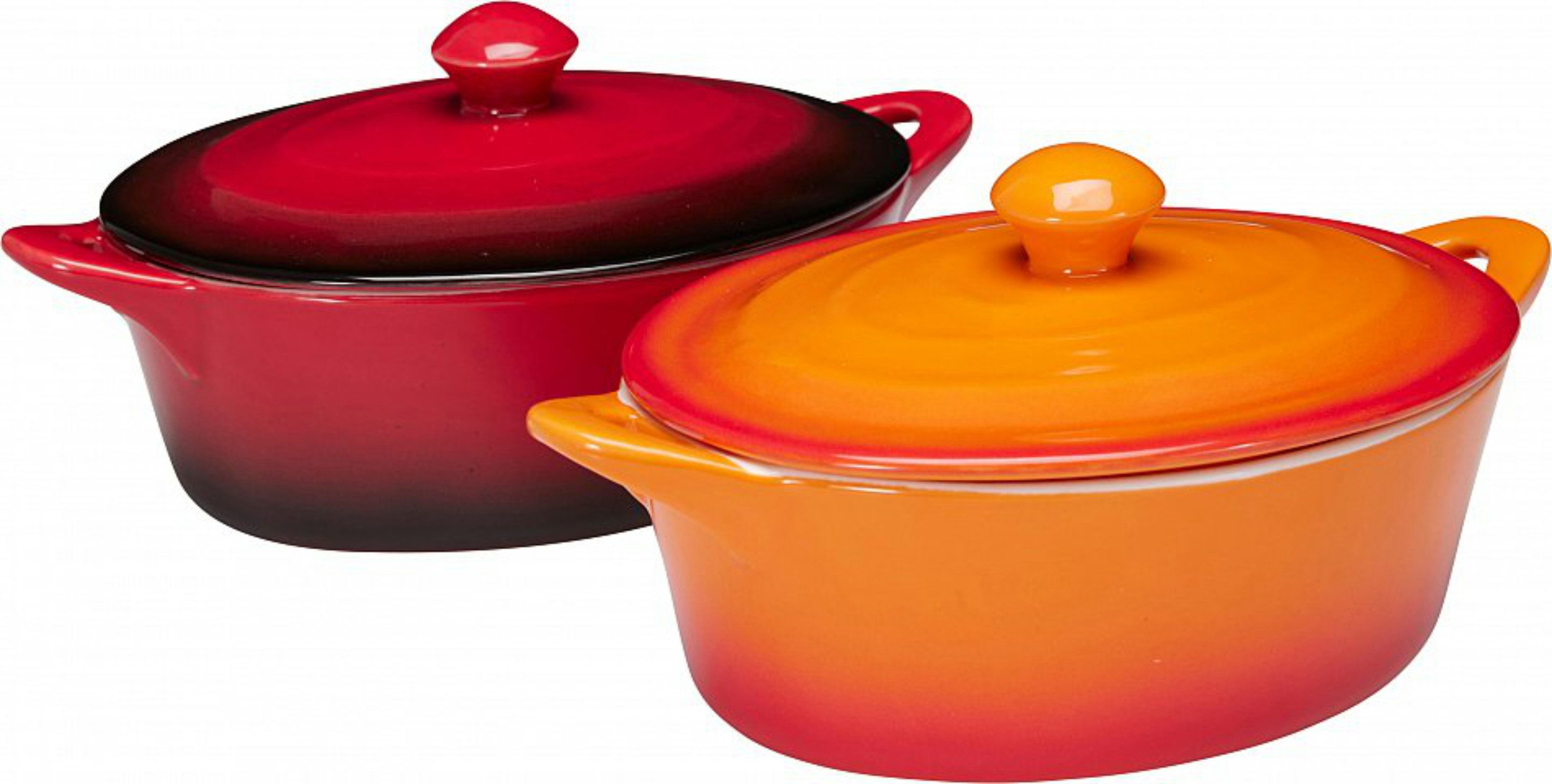 Koopman Ofenschale Auflaufform Gartopf Ofenform 2 Farben Keramik 2 Stk, Keramik, (Set, 2-St., Packung), 2er Set, mit Deckel, Keramik, Orange + Rot