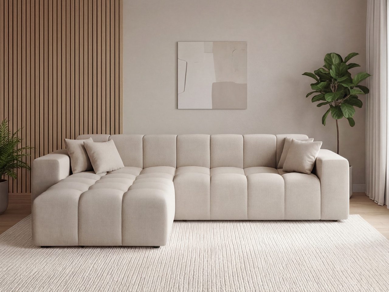 GrainGold Ecksofa L-Form Loopo L, Set, Eckcouch, Wellenfederkern, HR-Schaum, Kunststoffbeine, Freistehende