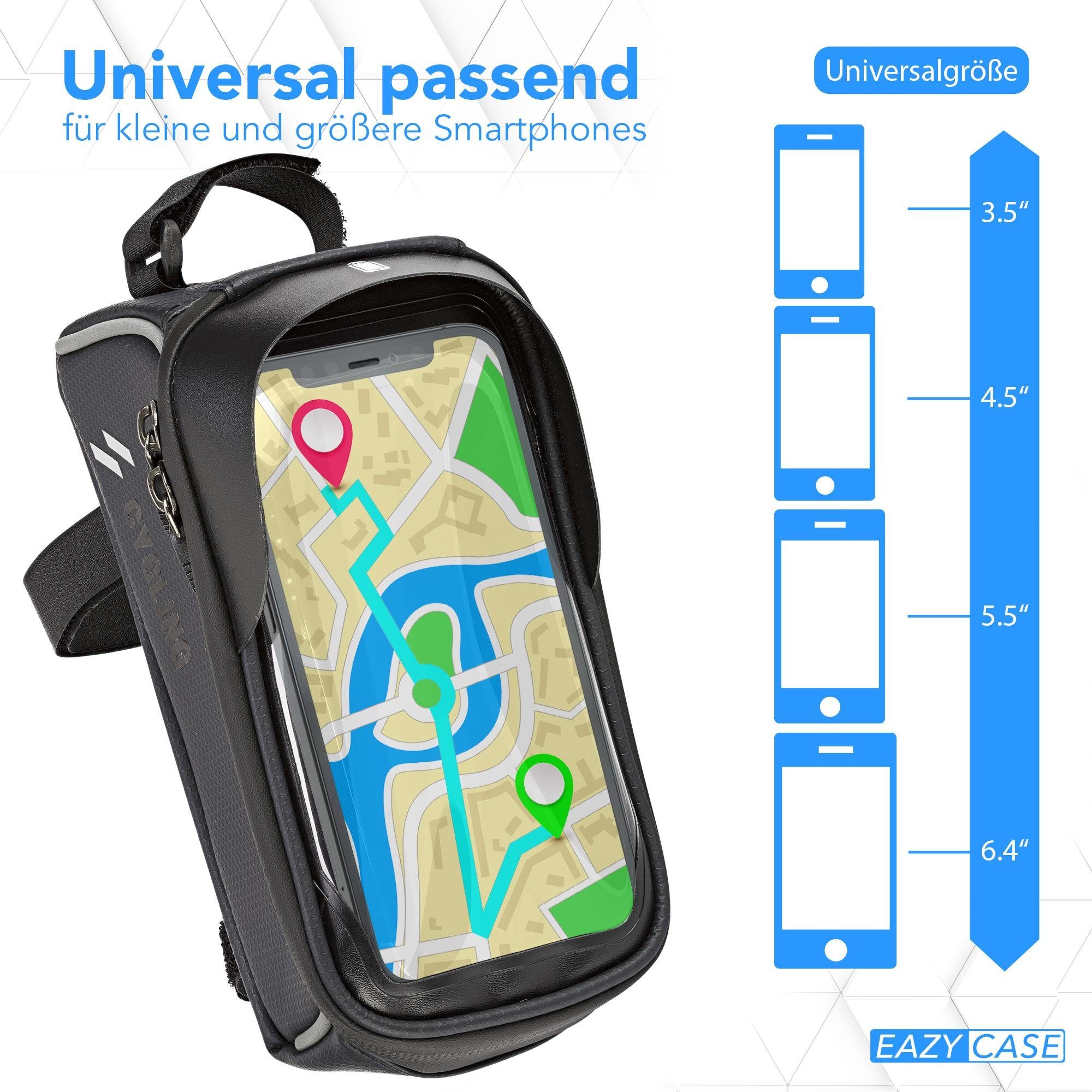 Rahmentasche Fahrradhalterung mit Handyhülle Navigation Handy EAZY Fahrradrahmen, Fahrradtasche, Handys, Halterung Navi CASE Schwarz Montage wasserfeste Tasche, Handyhalter, Reflektor für Touchscreen, zur Handyhalterung am Universal