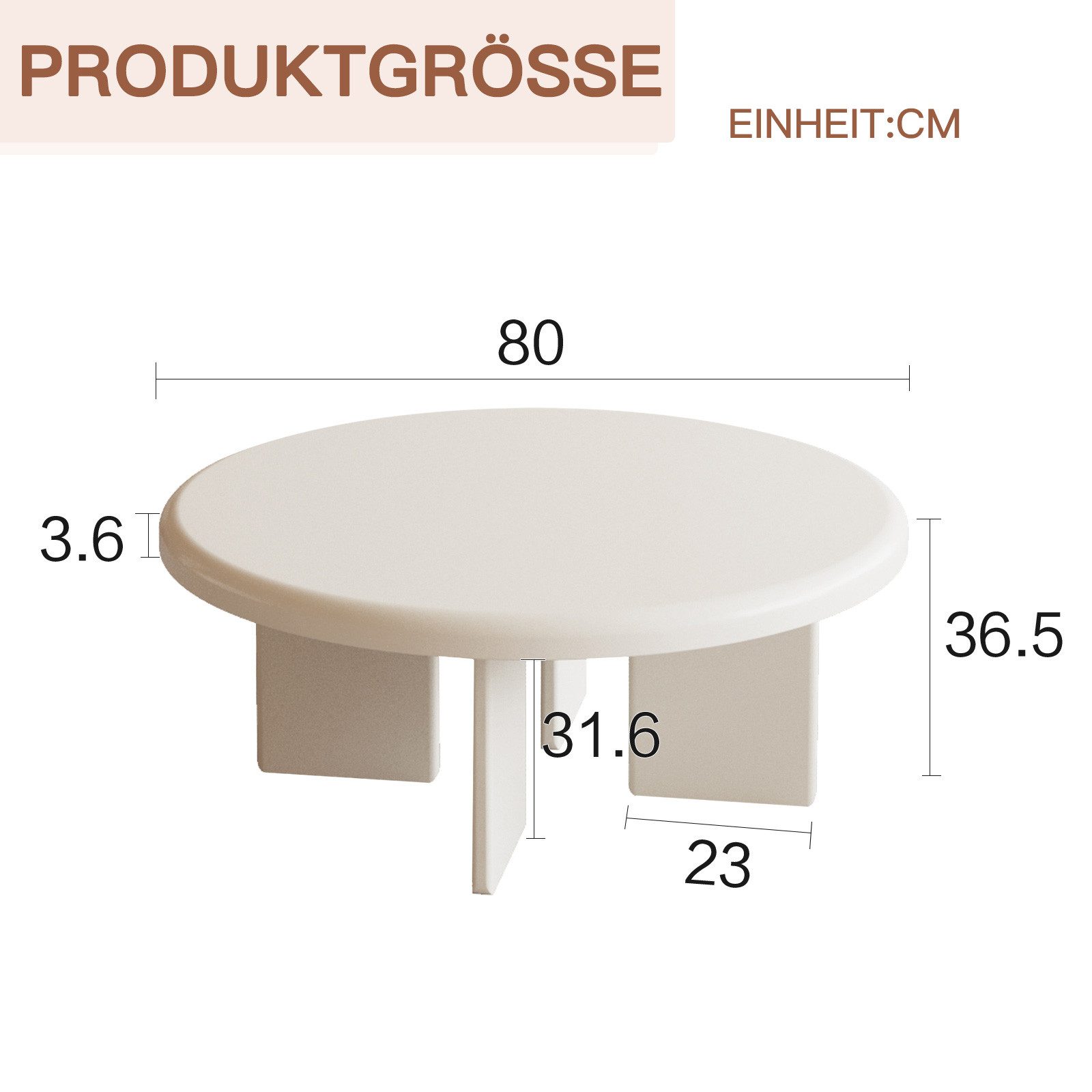 Guyii Couchtisch Runder Ø80 cm – Moderner Beistelltisch fürs Wohnzimmer (1-St)