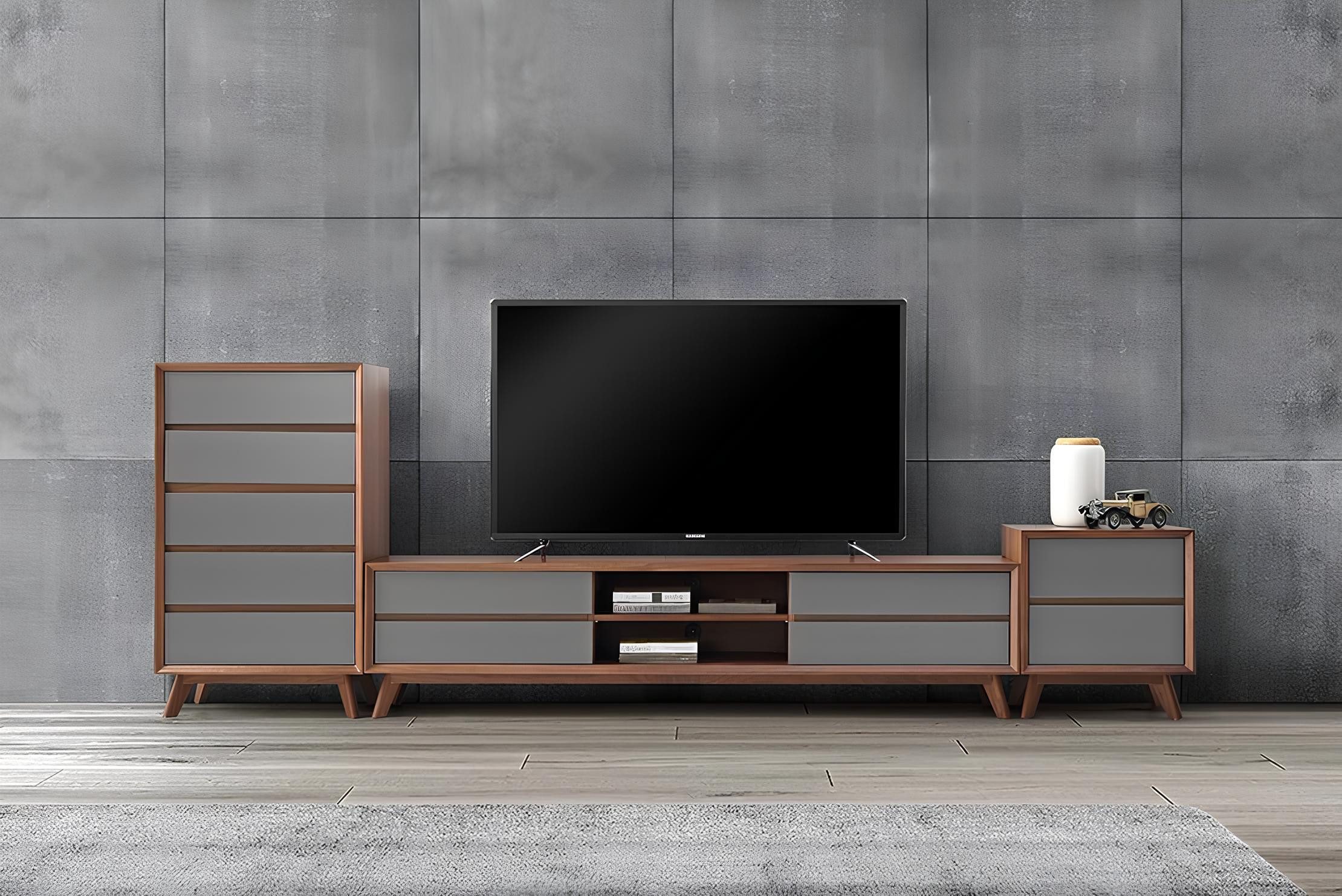 JVmoebel Wohnwand Elegante Wohnwand aus hochwertigem Holz in edler grauer Oberfläche, Made in Europa