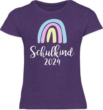 Shirtracer T-Shirt Schulkind 2024 Regenbogen Pastell / Weiß Einschulung Mädchen