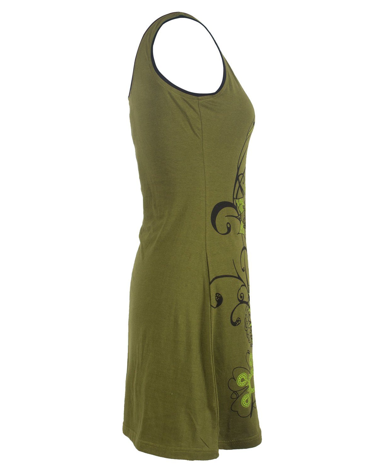 Vishes Sommerkleid Ärmelloses Blumenkleid mit weitem Ausschnitt Hippie, Ethno, Goa Style