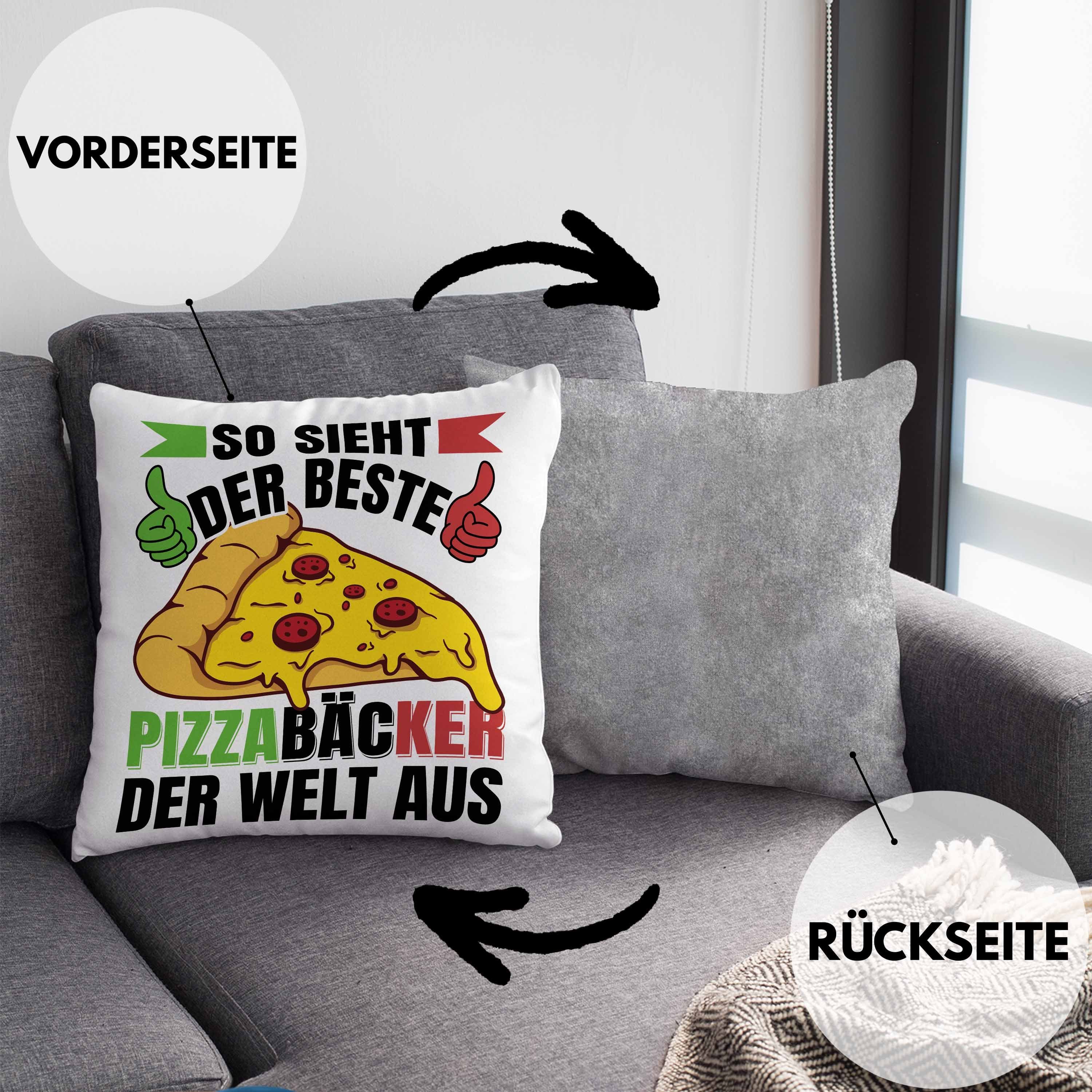 Trendation Füllung Pizza-Bäcker 40x40 Grau Geschenkidee Dekokissen Spruch Trendation - Lustiger Geschenk Kissen Dekokissen Pizzabäcker mit