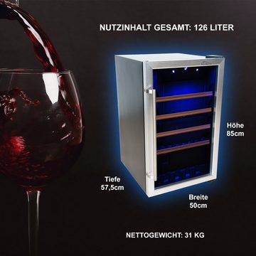 TroniTechnik Weinkühlschrank Trondhein mit 126 Liter Fassungsvolumen für 63 Flaschen,Temperatur von 5°C bis 18°C, mit blauem LED,Tür beidseitig montierbar