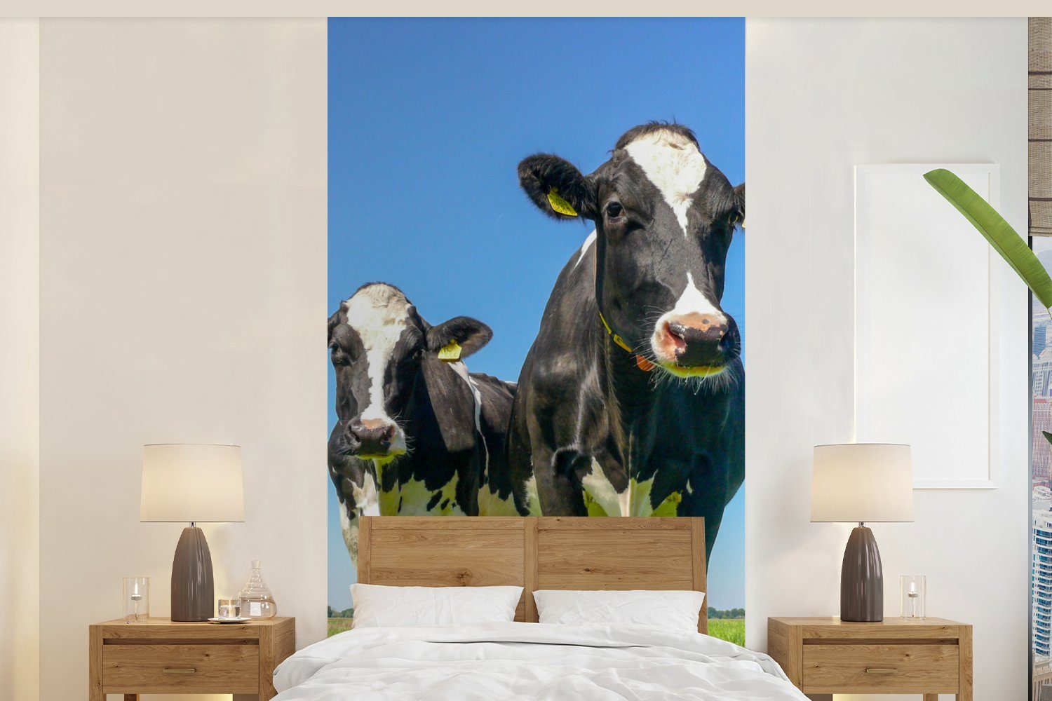 MuchoWow Fototapete Kühe - Weide - Tiere - Bauernhof, Matt, bedruckt, (2 St), Vliestapete für Wohnzimmer Schlafzimmer Küche, Fototapete