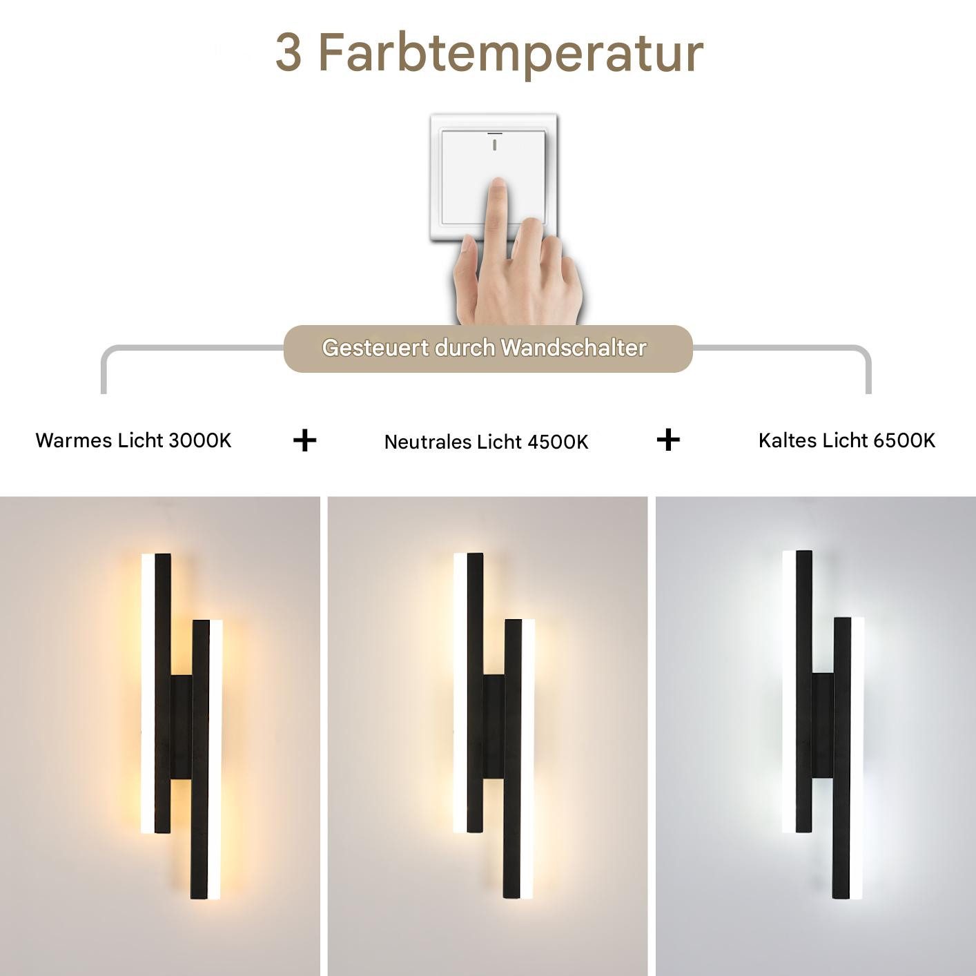 Riserva LED Wandleuchte LED Wandleuchte Innen Modern 16W, 6500K Kaltweiß, Schwarz, 40cm, LED wechselbar, Tageslichtweiß, Wandlampe Linear Lange für Schlafzimmer,Wohnzimmer,Flur,Treppenhaus