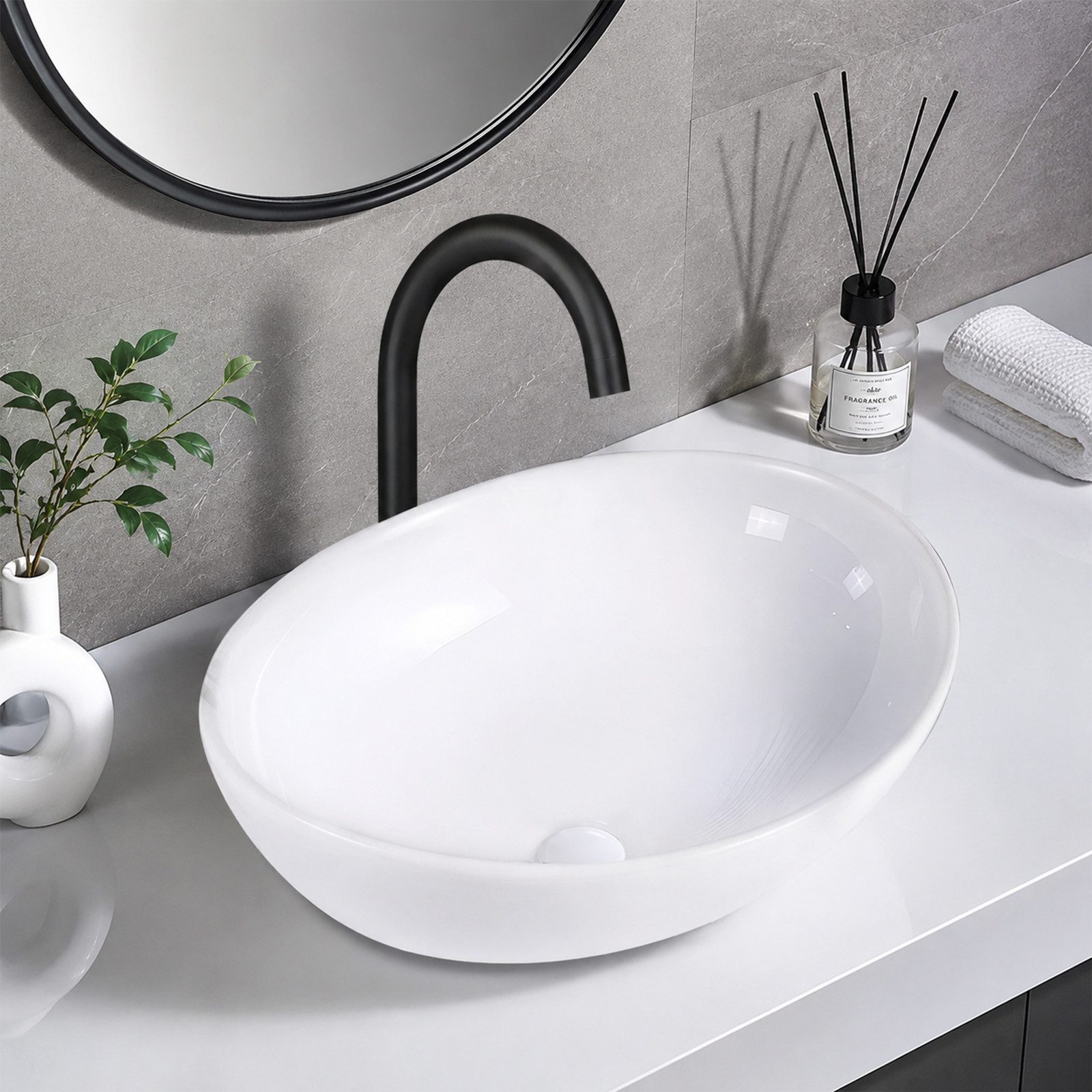 Ledklang Waschbecken Aufsatzwaschbecken aus Keramik eckige Waschschale im modern 41CM (1-St), für Badezimmer