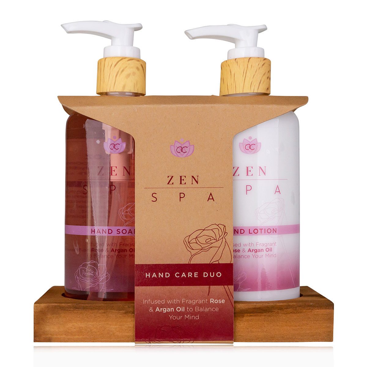ACCENTRA Hautreinigungs-Set 520 ml, 2-tlg., Handpflegeset ZEN SPA mit Rosenöl & Arganöl + Seifenablage