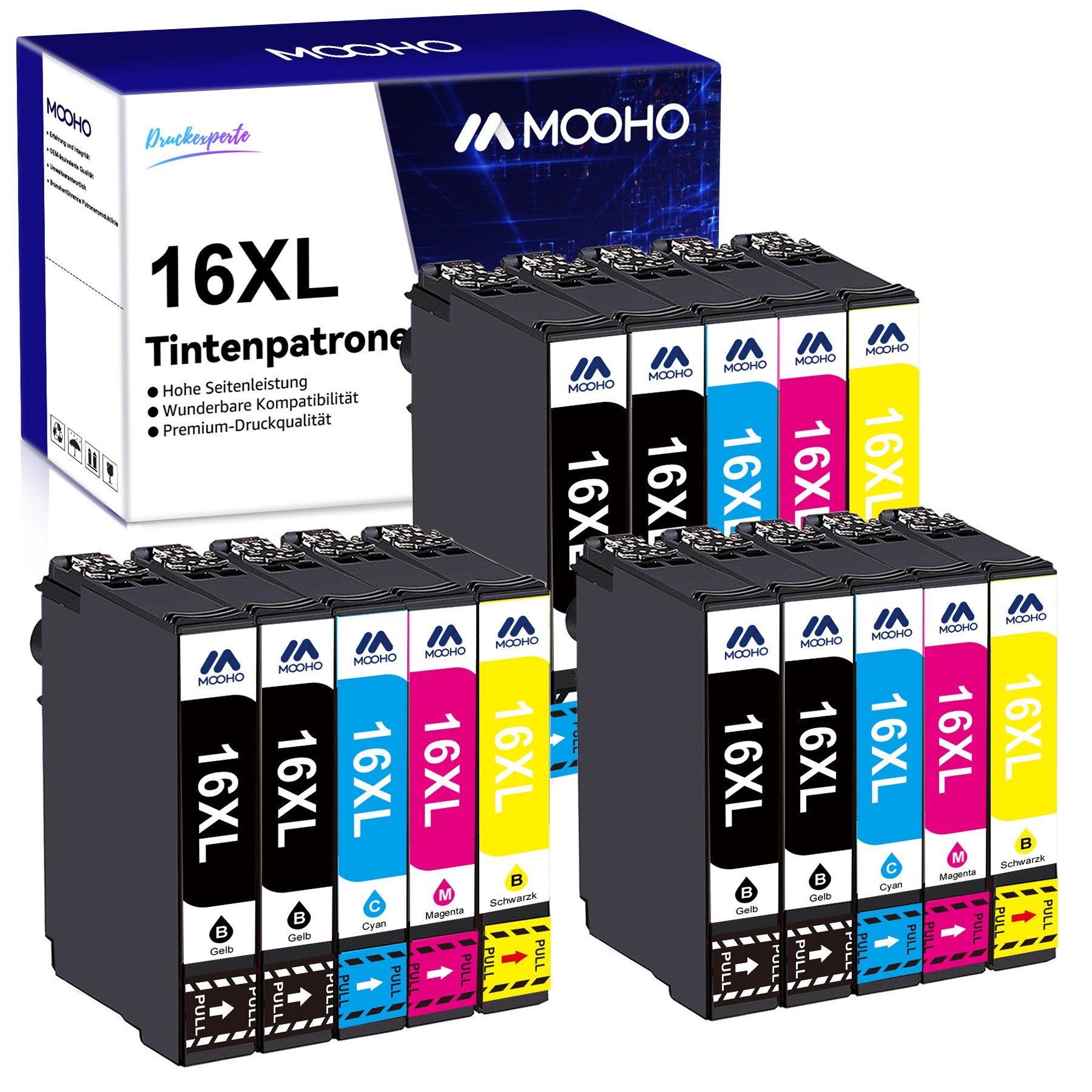 MOOHO 15er für EPSON 16 XL 16XL Druckerpatronen Multipack Tintenpatrone