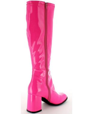 Das Kostümland Gogo Damen Retro Lackstiefel, Pink Stiefel