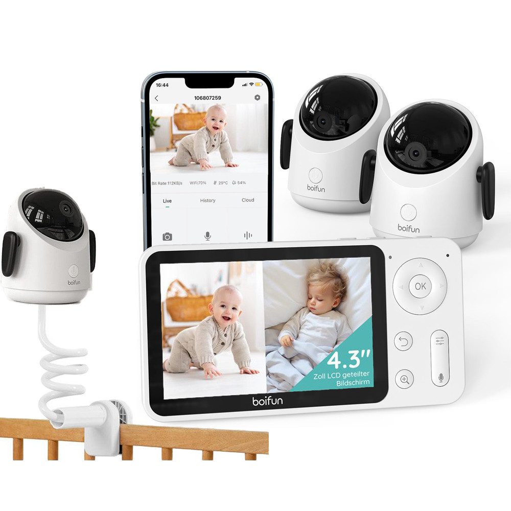 Babyphone WLAN Babyphone mit 2 Kameras und APP 4,3" Video Babyfon mit Halterung