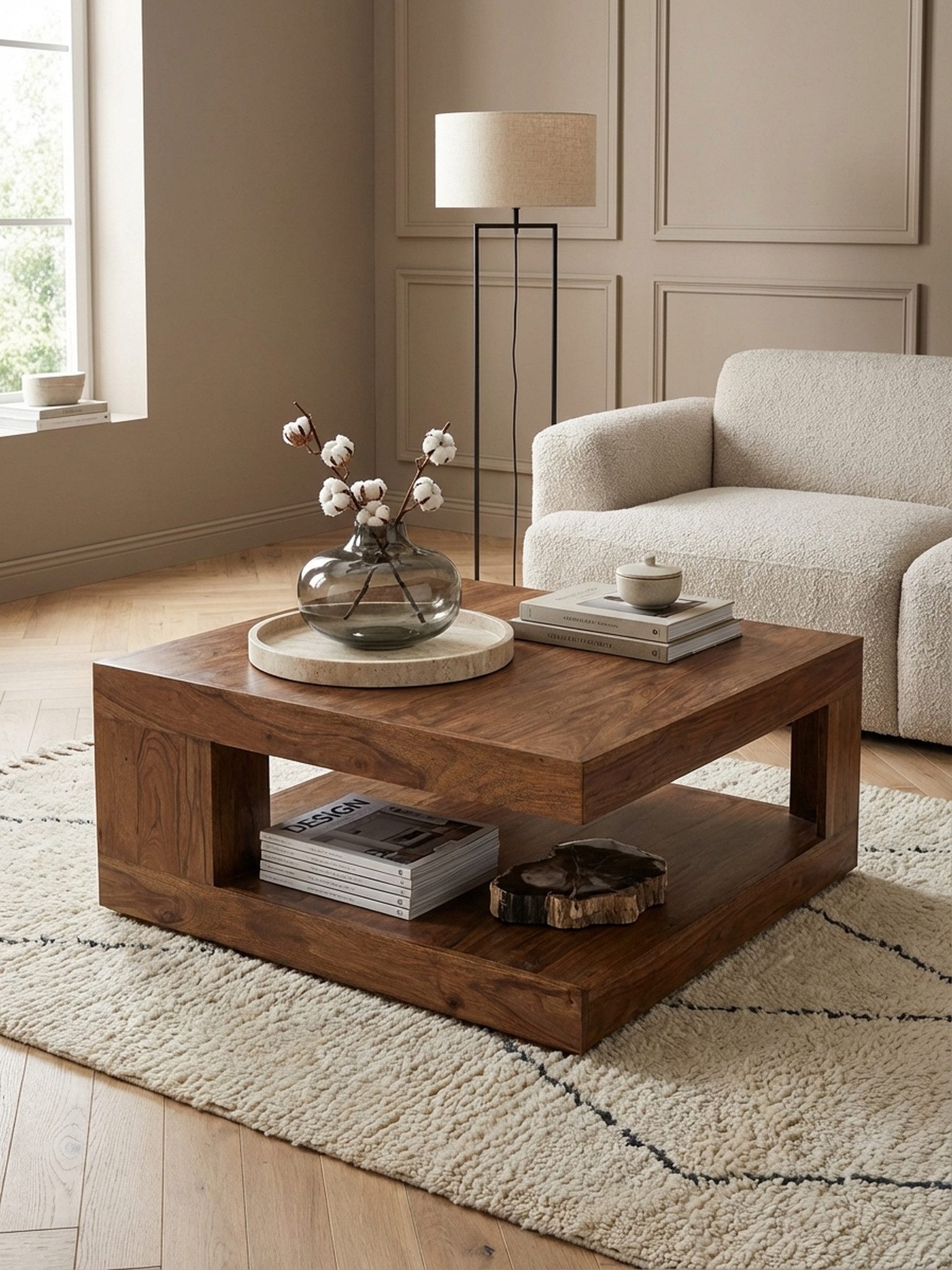 KADIMA DESIGN Couchtisch Couchtisch Massiv-Holz 90 cm breit Design Wohnzimmer-Tisch Holz, dunkel-braun Landhaus-Stil Beistelltisch – Bild 3 von 5