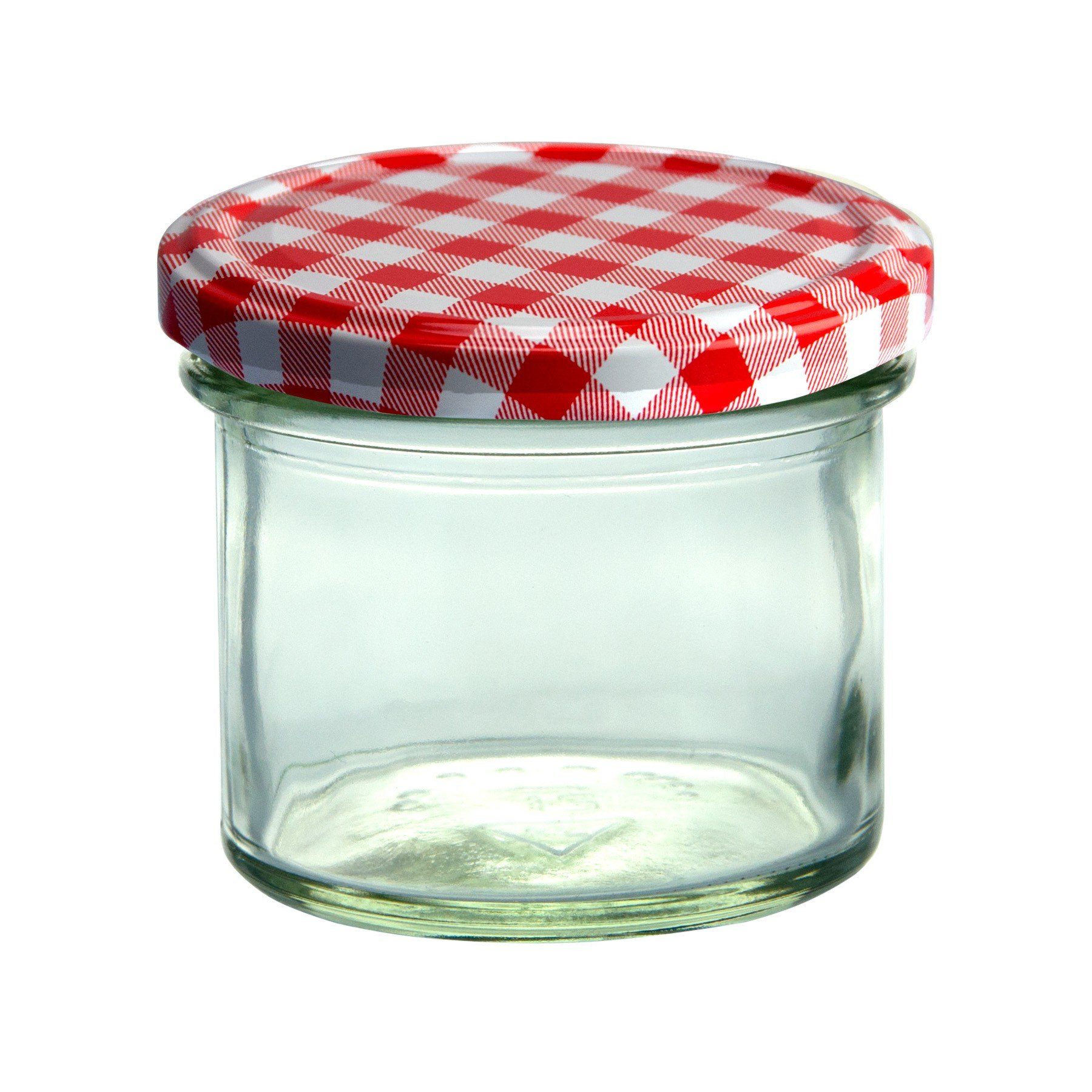 MamboCat Einmachglas CAPCRO 25er Set Sturzglas 125 ml Marmeladenglas rot karierter Deckel, Glas
