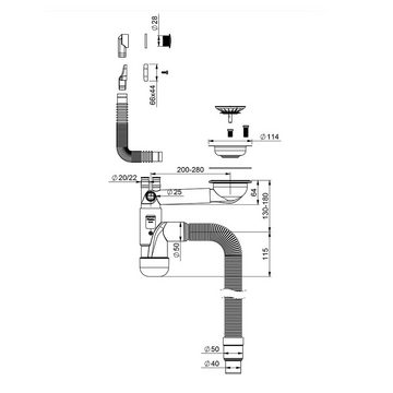 Prevex Siphon FL1-D9CNA-002, (1-tlg), PREVEX Flexloc Siphon, platzsparend, universal, für die