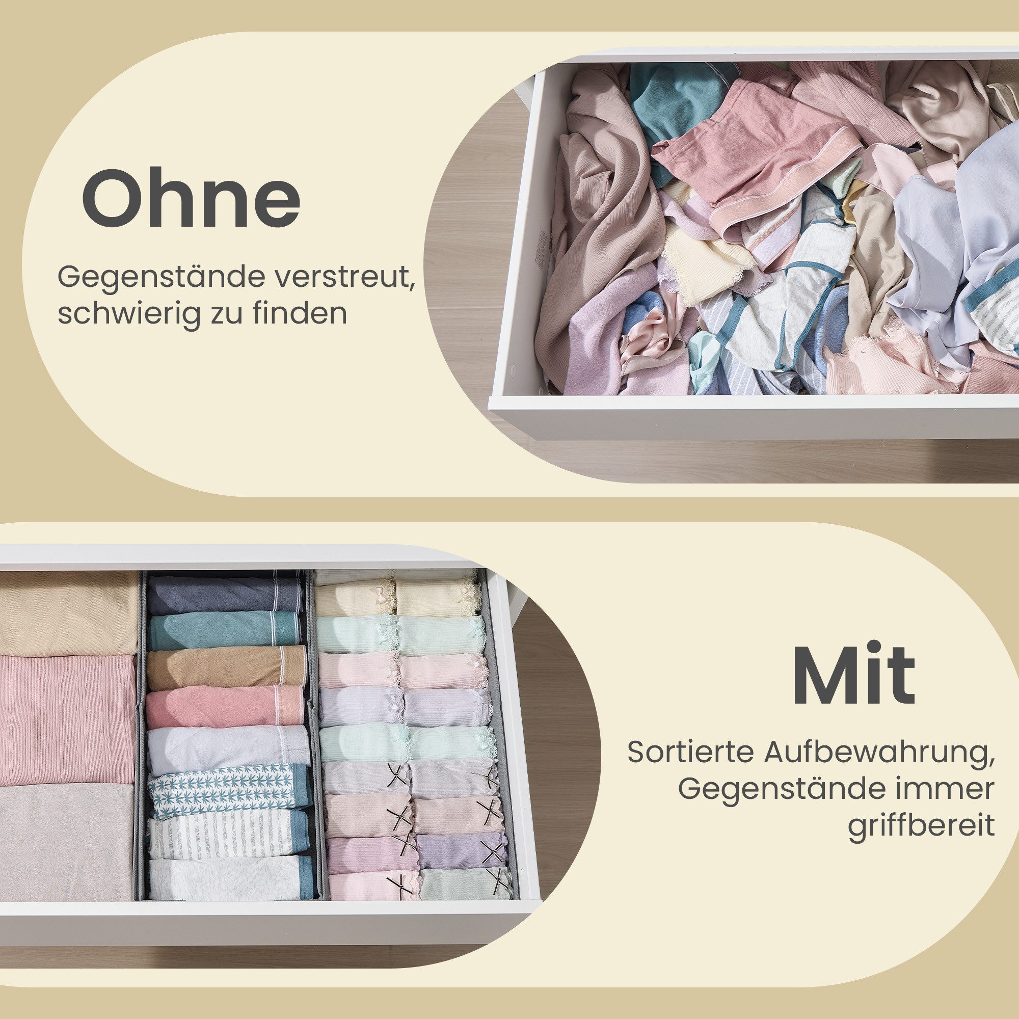 SONGMICS Aufbewahrungsbox Schubladen-Organizer, faltbar, Schrank-Organizer, 50 x 22 x 10 cm, für Unterwäsche und Socken, Schrank-Organizer – Bild 5 von 5