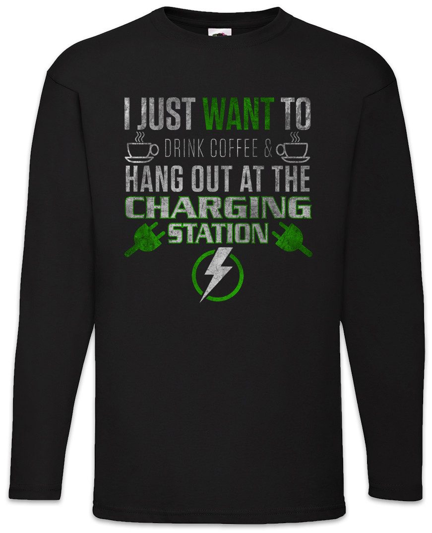 Urban Backwoods Langarmshirt Hang Out At The Charging Station Langarm T-Shirt Elektroauto Fun BEV (1-tlg) PHEV Plug In Plug-In